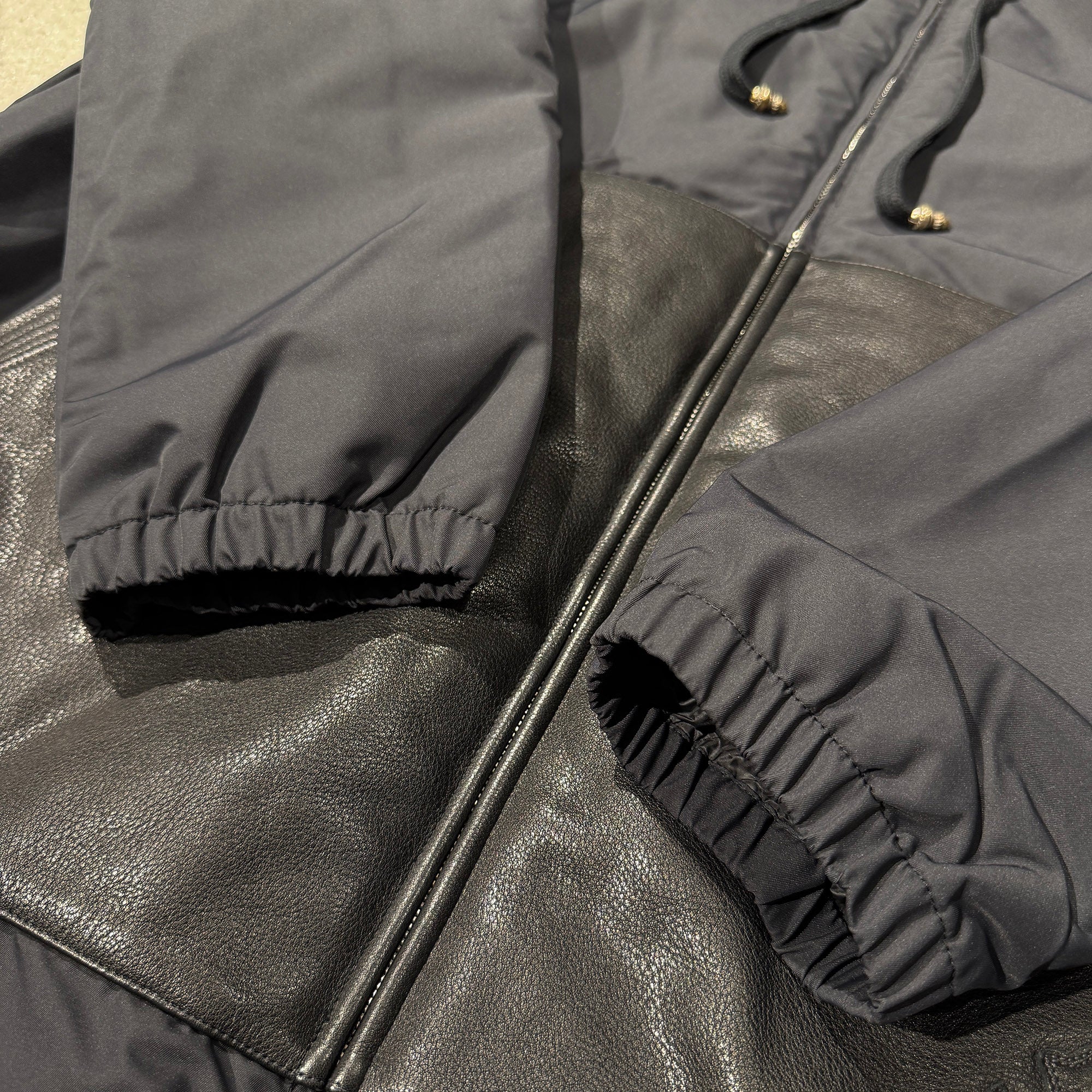 CHROME HEARTS Lucky Patch HURRICANE Dagger Zip Up Nylon Leather Long Coat Size XL クロムハーツ ラッキー パッチ ハリケーン ダガージップアップ ナイロンレザー ロングコート サイズXL