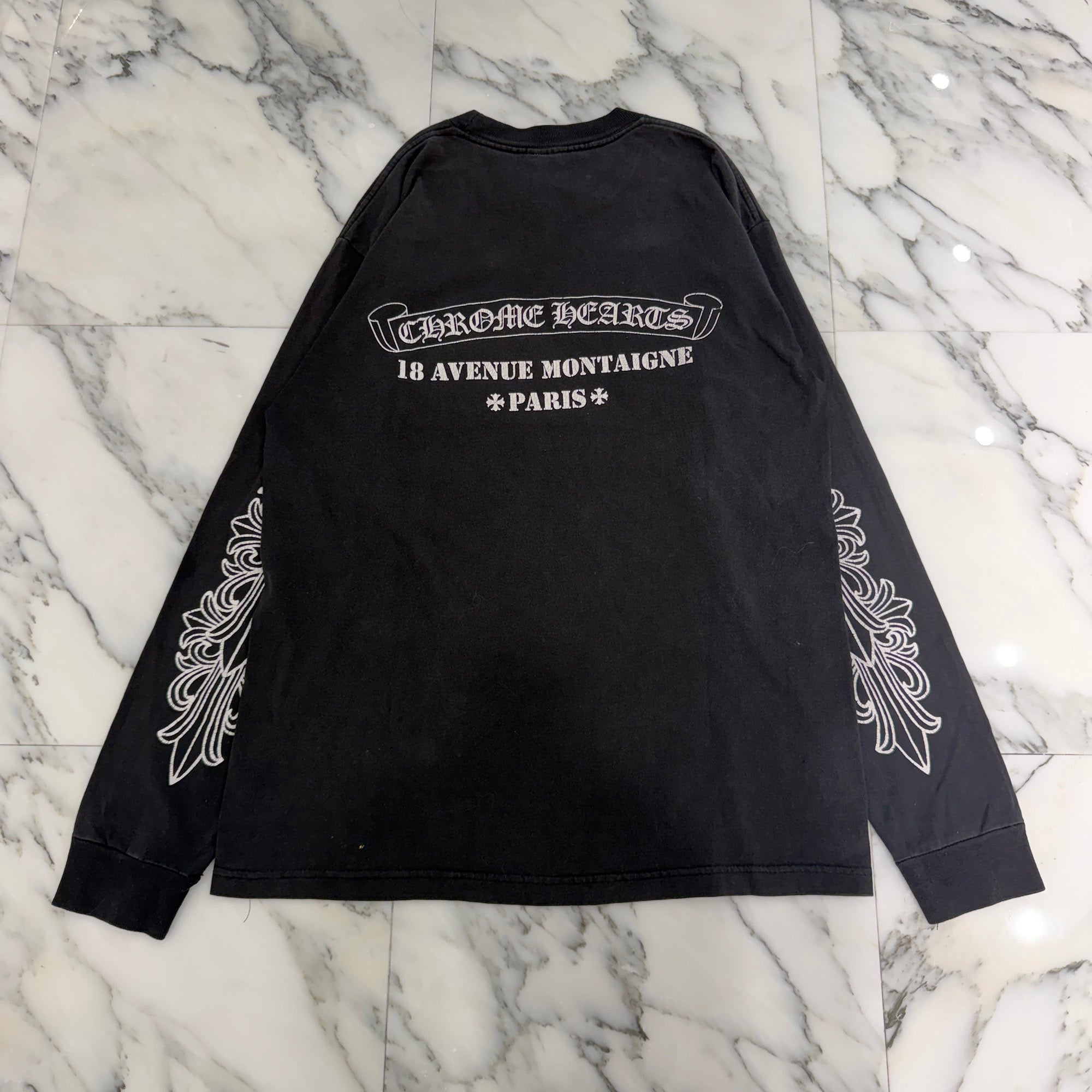 CHROME HEARTS Paris Limited Floral Cross 18 Avenue Long Sleeve Tee Size L クロムハーツ パリ限定 フローラルクロス 18アヴェニュー ロングスリーブ Tシャツ サイズL