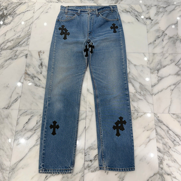 CHROME HEARTS × Levi's 505 VNTG Cemetery Leather Cross Patch Denim Pants Size 33 クロムハーツ × リーバイス 505 ヴィンテージ セメタリーレザークロスパッチ デニムパンツ サイズ33