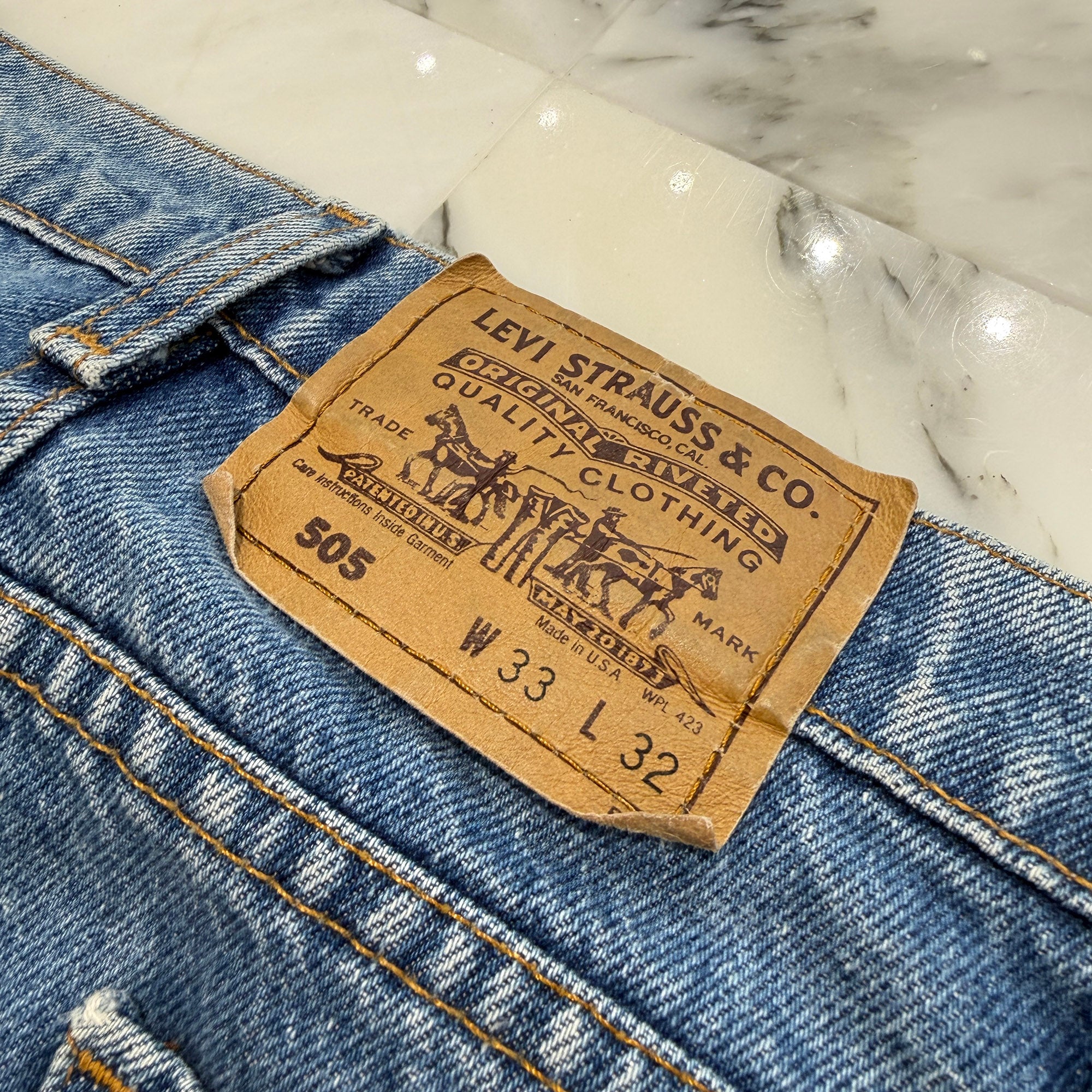CHROME HEARTS × Levi's 505 VNTG Cemetery Leather Cross Patch Denim Pants Size 33 クロムハーツ × リーバイス 505 ヴィンテージ セメタリーレザークロスパッチ デニムパンツ サイズ33