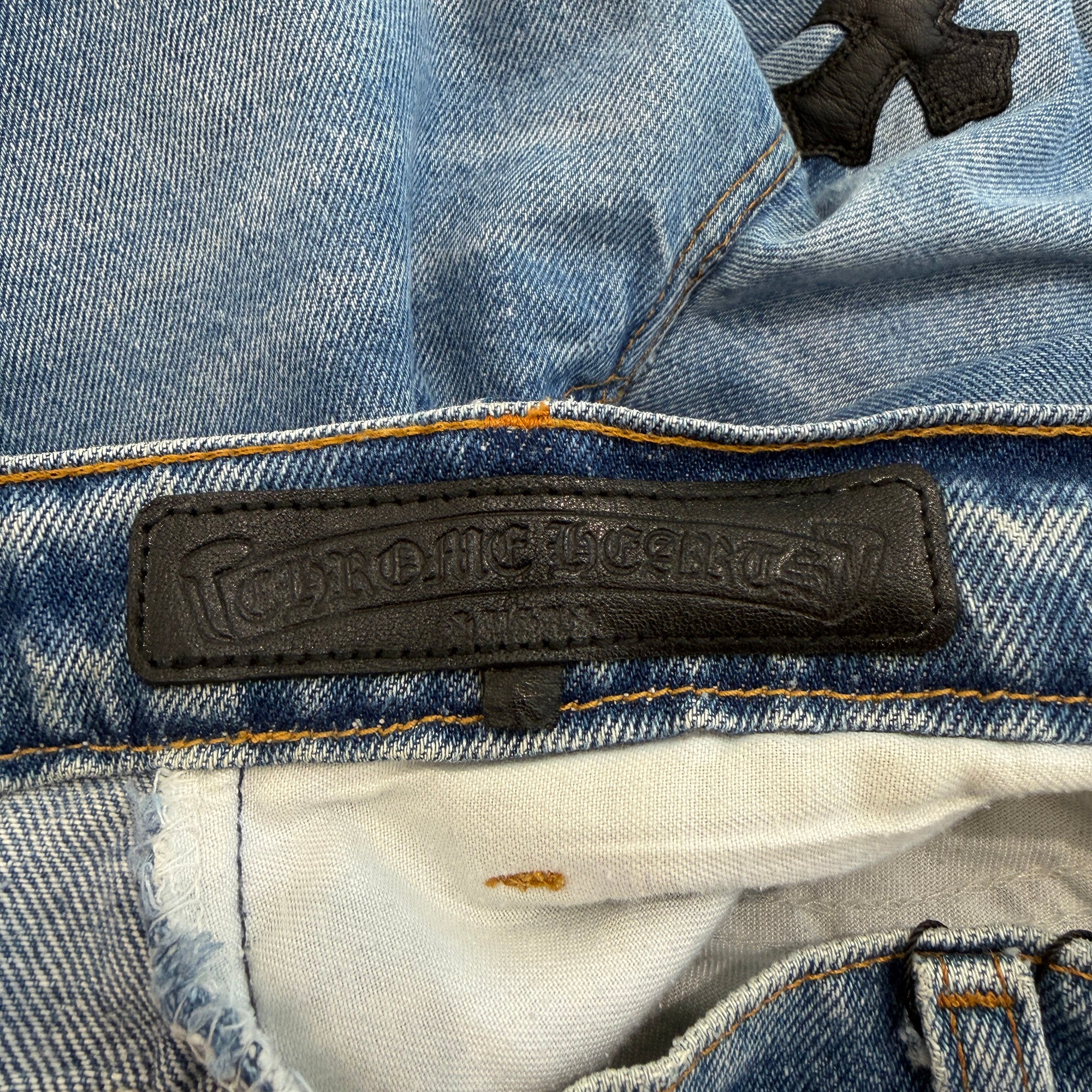 CHROME HEARTS × Levi's 505 VNTG Cemetery Leather Cross Patch Denim Pants Size 33 クロムハーツ × リーバイス 505 ヴィンテージ セメタリーレザークロスパッチ デニムパンツ サイズ33