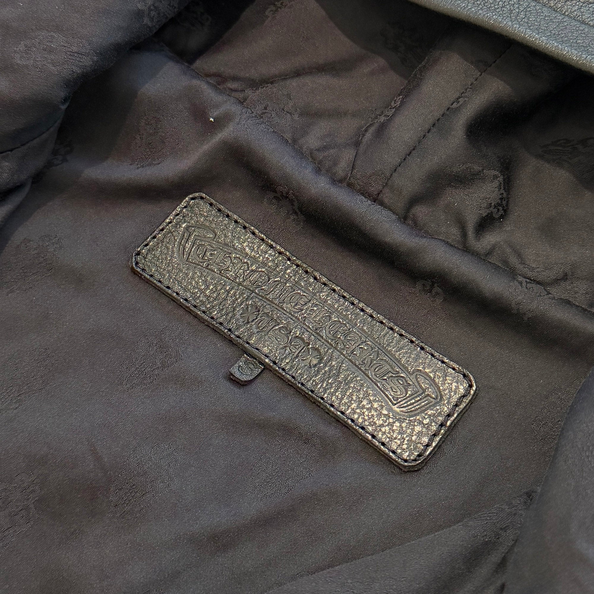 CHROME HEARTS Arm Logo Patch Leather Zip Up Hoodie Size S クロムハーツ アームロゴパッチ レザー ジップ アップ フーディー サイズS