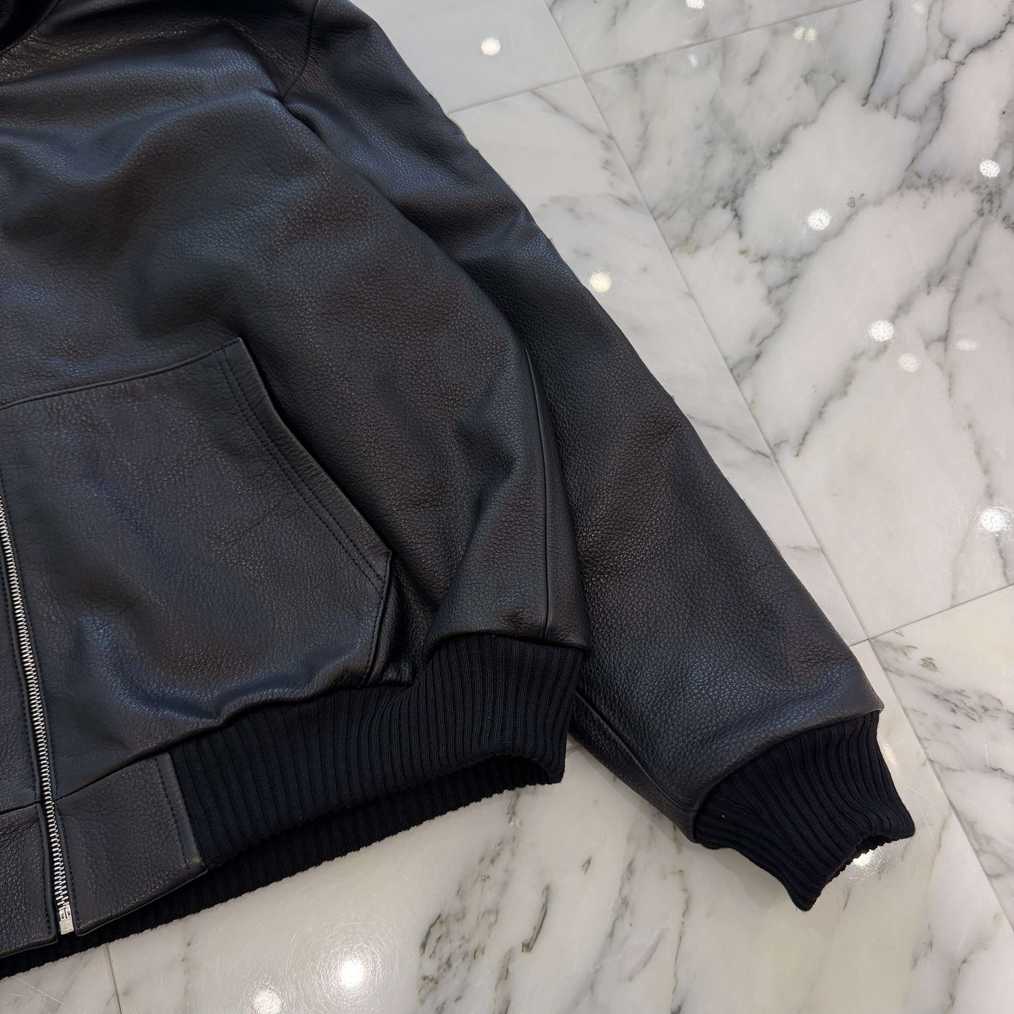 CHROME HEARTS Arm Logo Patch Leather Zip Up Hoodie Size S クロムハーツ アームロゴパッチ レザー ジップ アップ フーディー サイズS