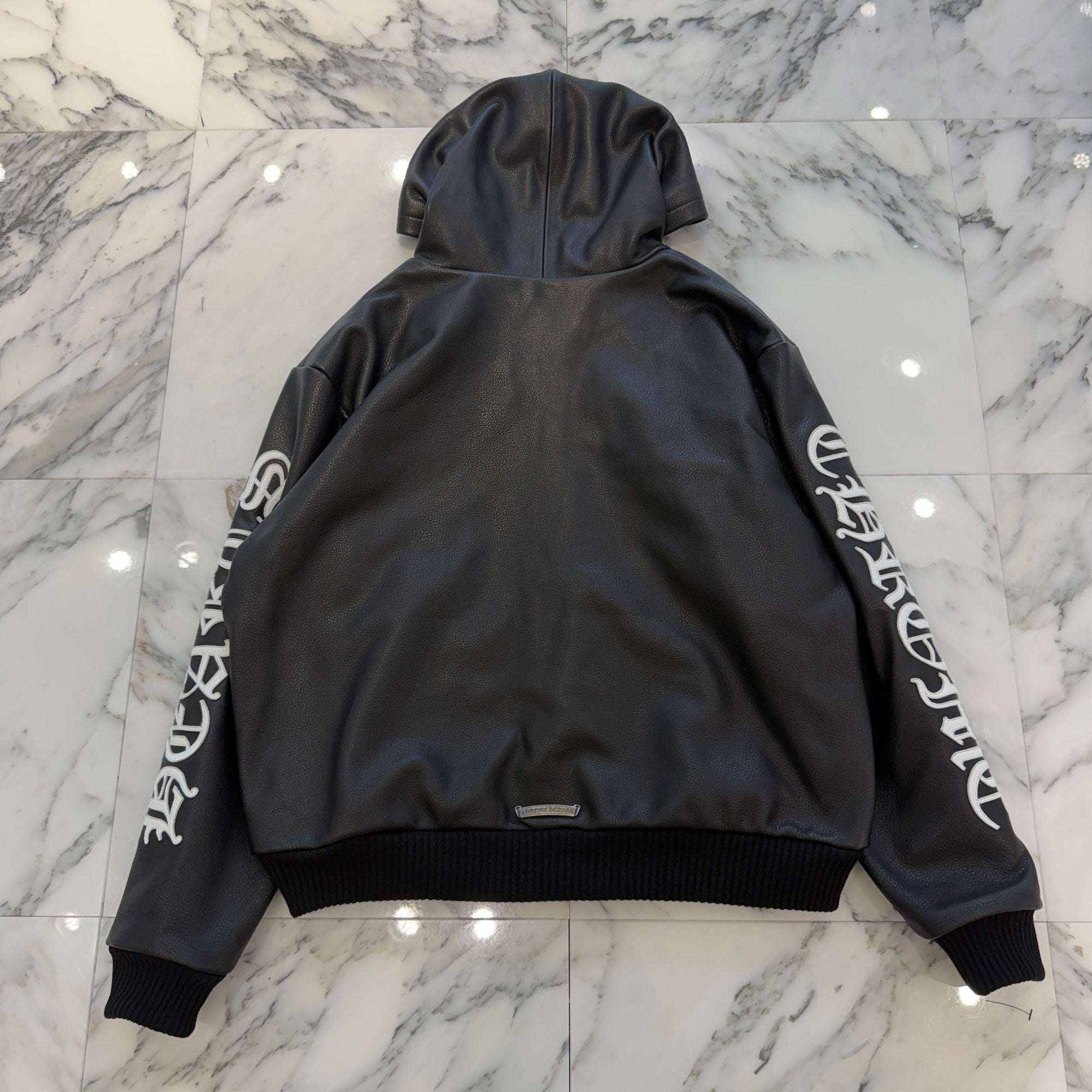 CHROME HEARTS Arm Logo Patch Leather Zip Up Hoodie Size S クロムハーツ アームロゴパッチ レザー ジップ アップ フーディー サイズS