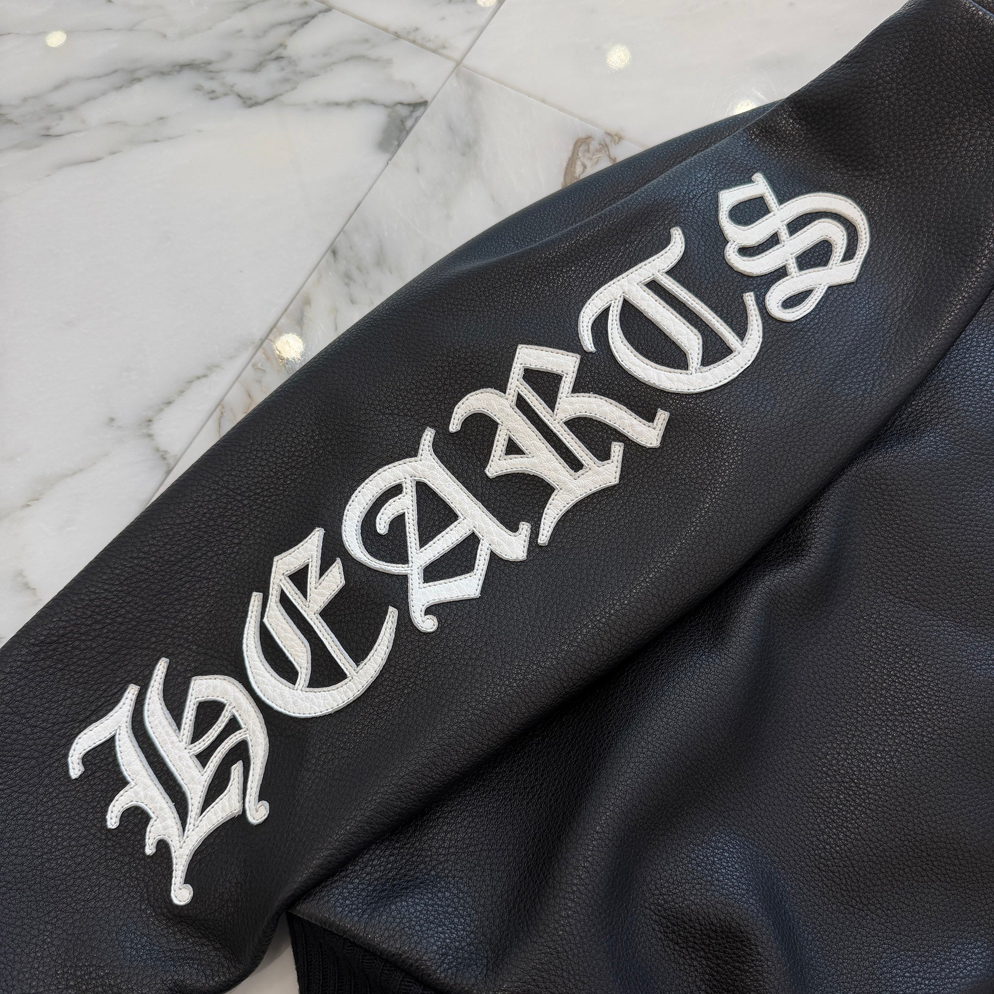 CHROME HEARTS Arm Logo Patch Leather Zip Up Hoodie Size S クロムハーツ アームロゴパッチ レザー ジップ アップ フーディー サイズS