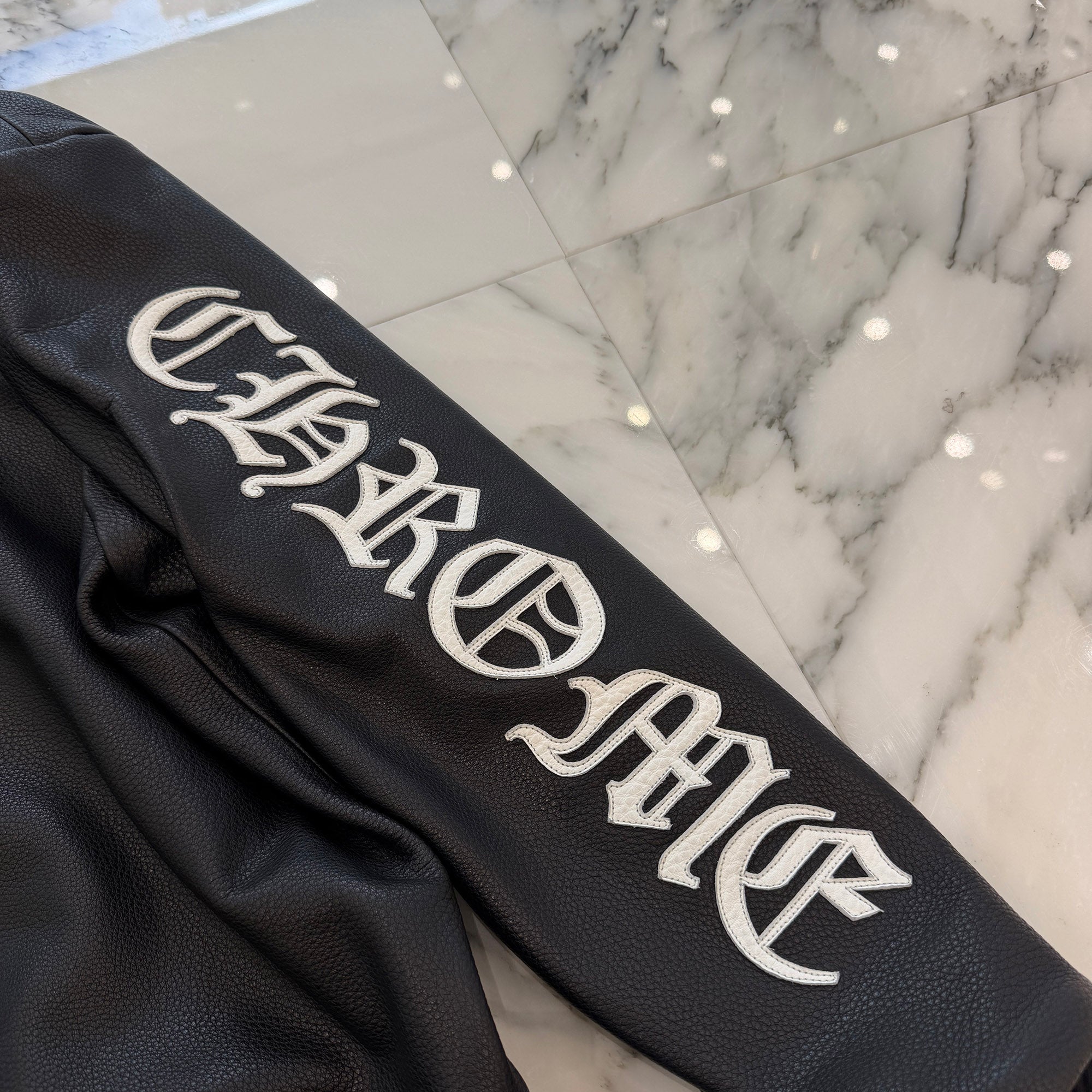 CHROME HEARTS Arm Logo Patch Leather Zip Up Hoodie Size S クロムハーツ アームロゴパッチ レザー ジップ アップ フーディー サイズS