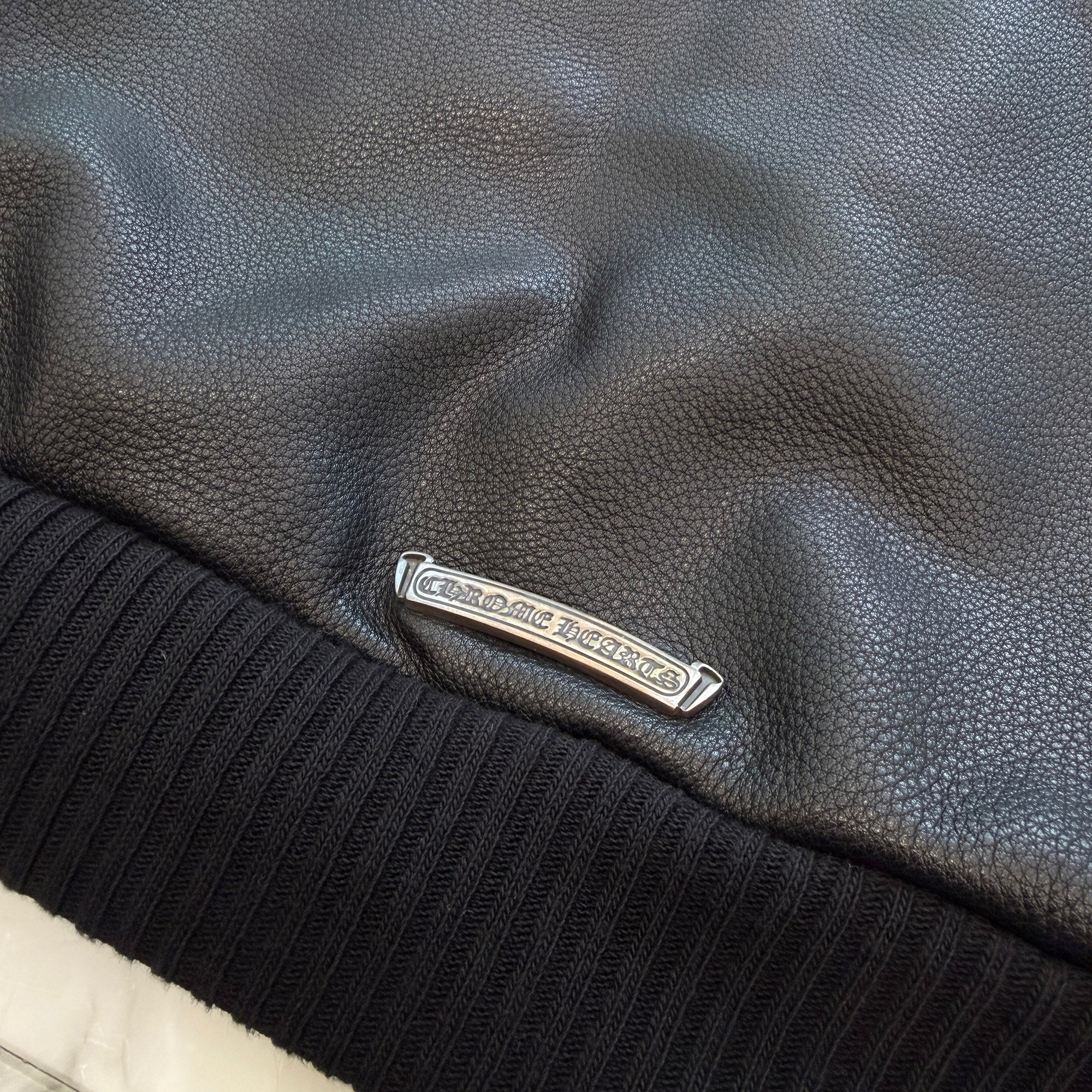 CHROME HEARTS Arm Logo Patch Leather Zip Up Hoodie Size S クロムハーツ アームロゴパッチ レザー ジップ アップ フーディー サイズS