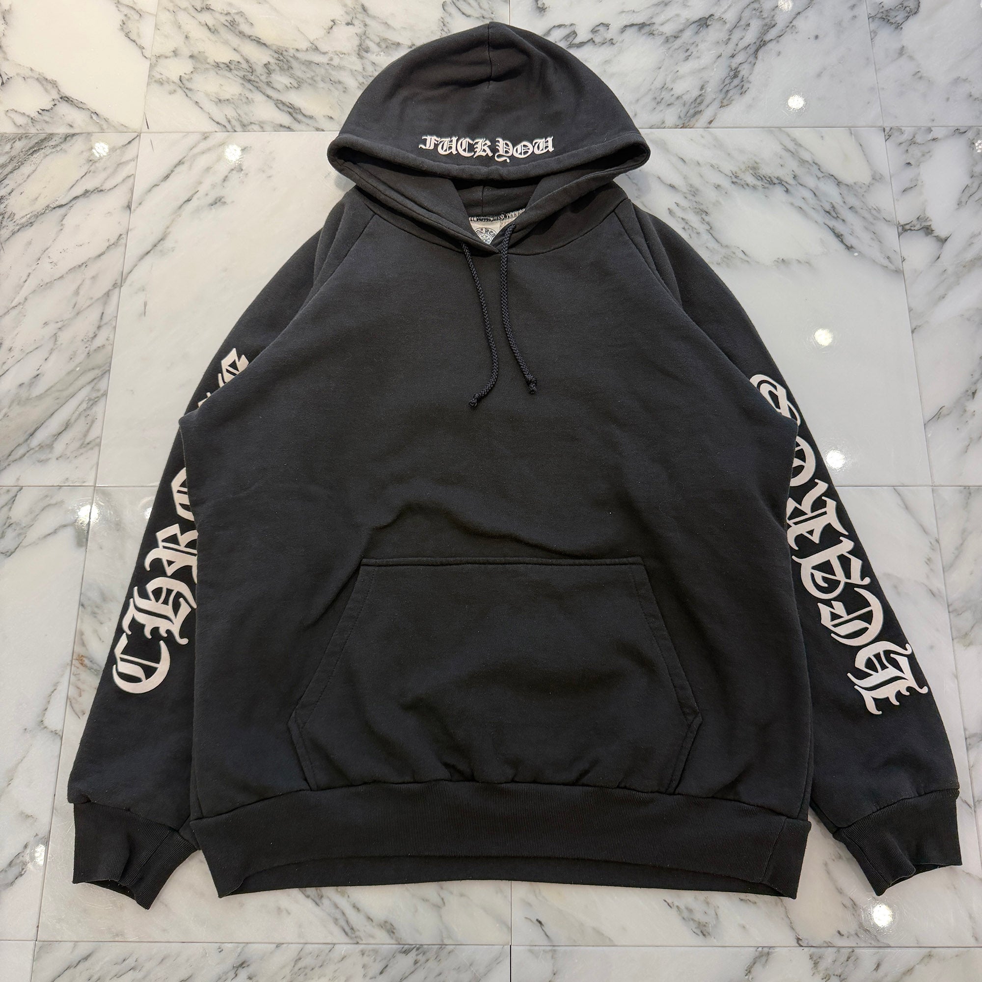 CHROME HEARTS Back Horseshoe Arm Logo Thermal Pullover Hoodie Size M クロムハーツ ファックユー バック ホースシュー サーマル プルオーバーフーディ サイズM