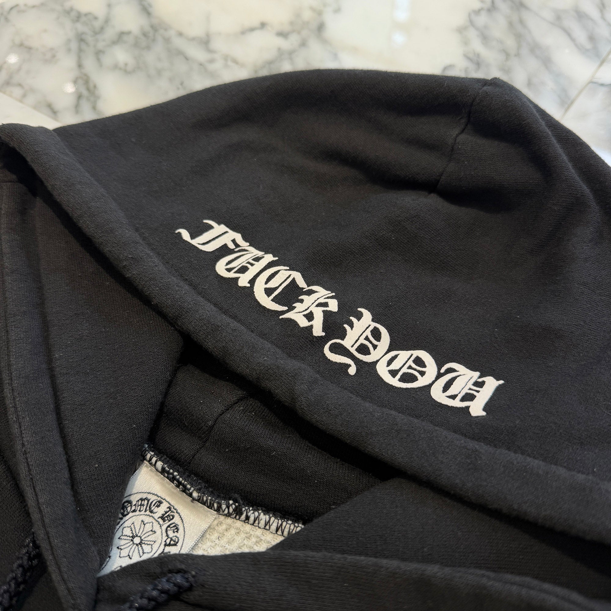CHROME HEARTS Back Horseshoe Arm Logo Thermal Pullover Hoodie Size M クロムハーツ ファックユー バック ホースシュー サーマル プルオーバーフーディ サイズM