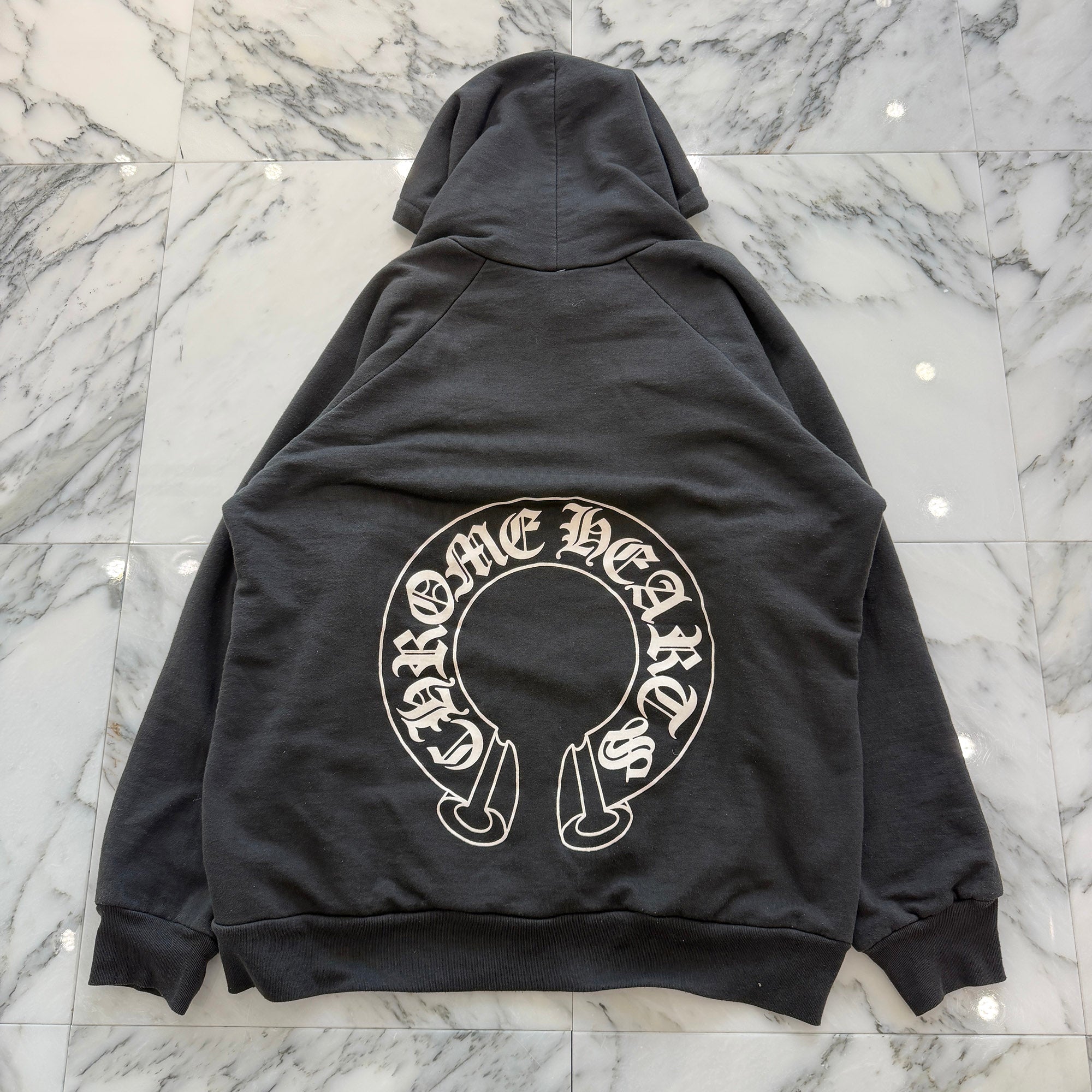 CHROME HEARTS Back Horseshoe Arm Logo Thermal Pullover Hoodie Size M クロムハーツ ファックユー バック ホースシュー サーマル プルオーバーフーディ サイズM