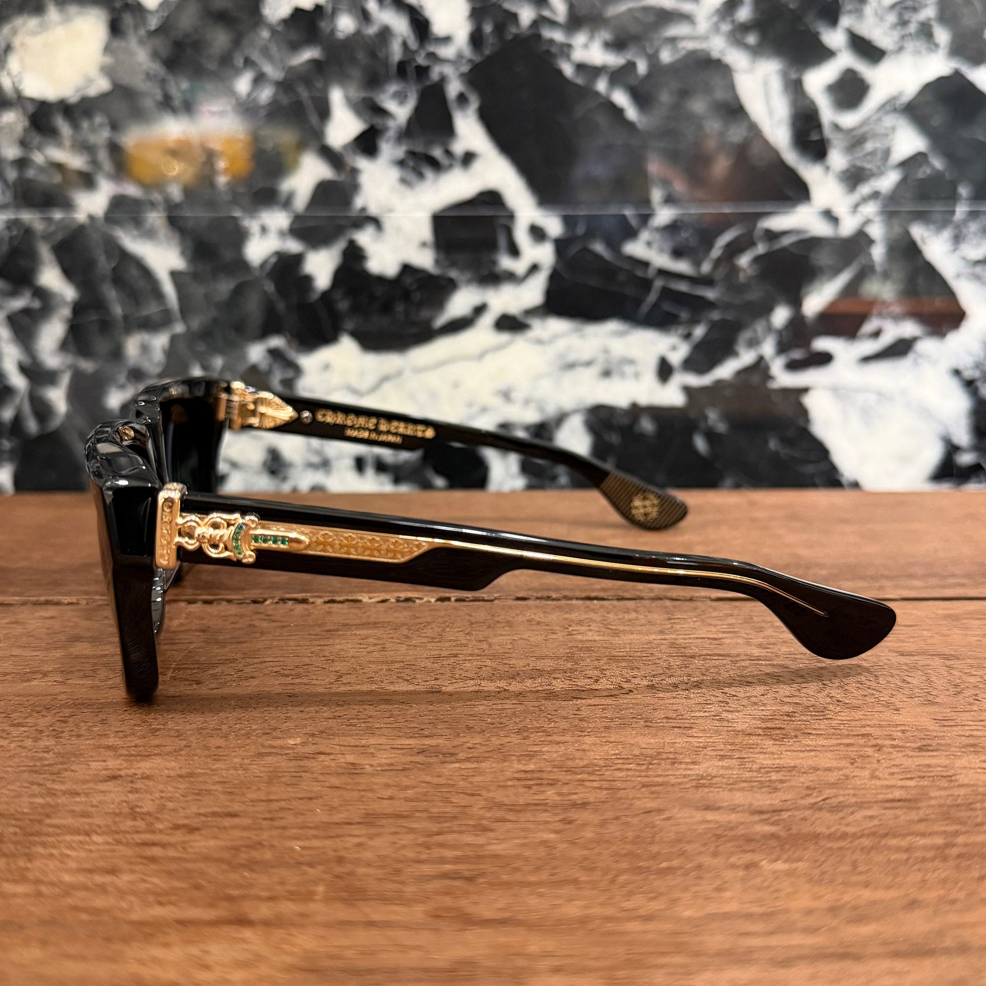 CHROME HEARTS BOX-OFFICER Sunglasses Emerald Dagger Size 56□19-144 クロムハーツ ボックスオフィサー サングラス エメラルドダガー サイズ56□19-144