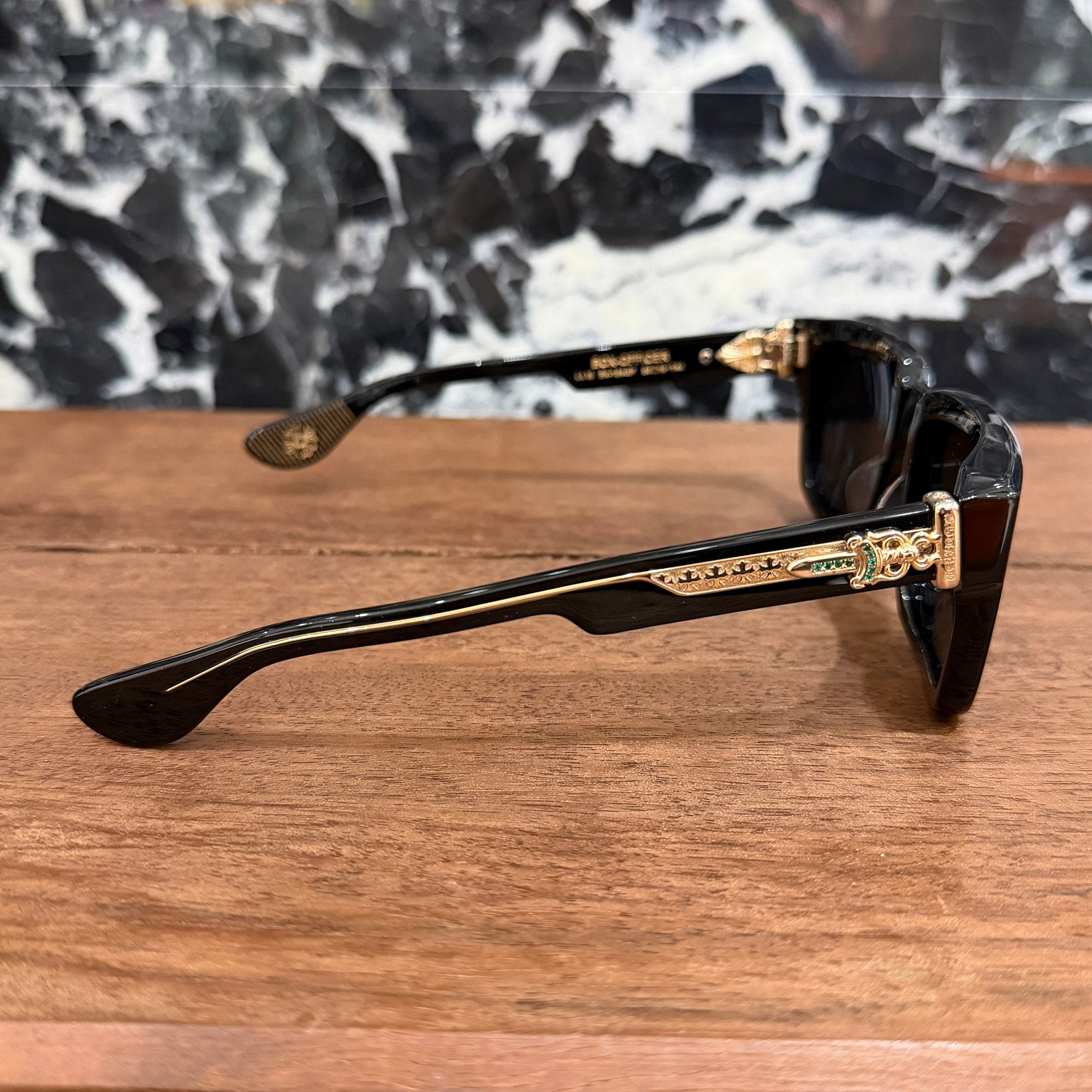 CHROME HEARTS BOX-OFFICER Sunglasses Emerald Dagger Size 56□19-144 クロムハーツ ボックスオフィサー サングラス エメラルドダガー サイズ56□19-144