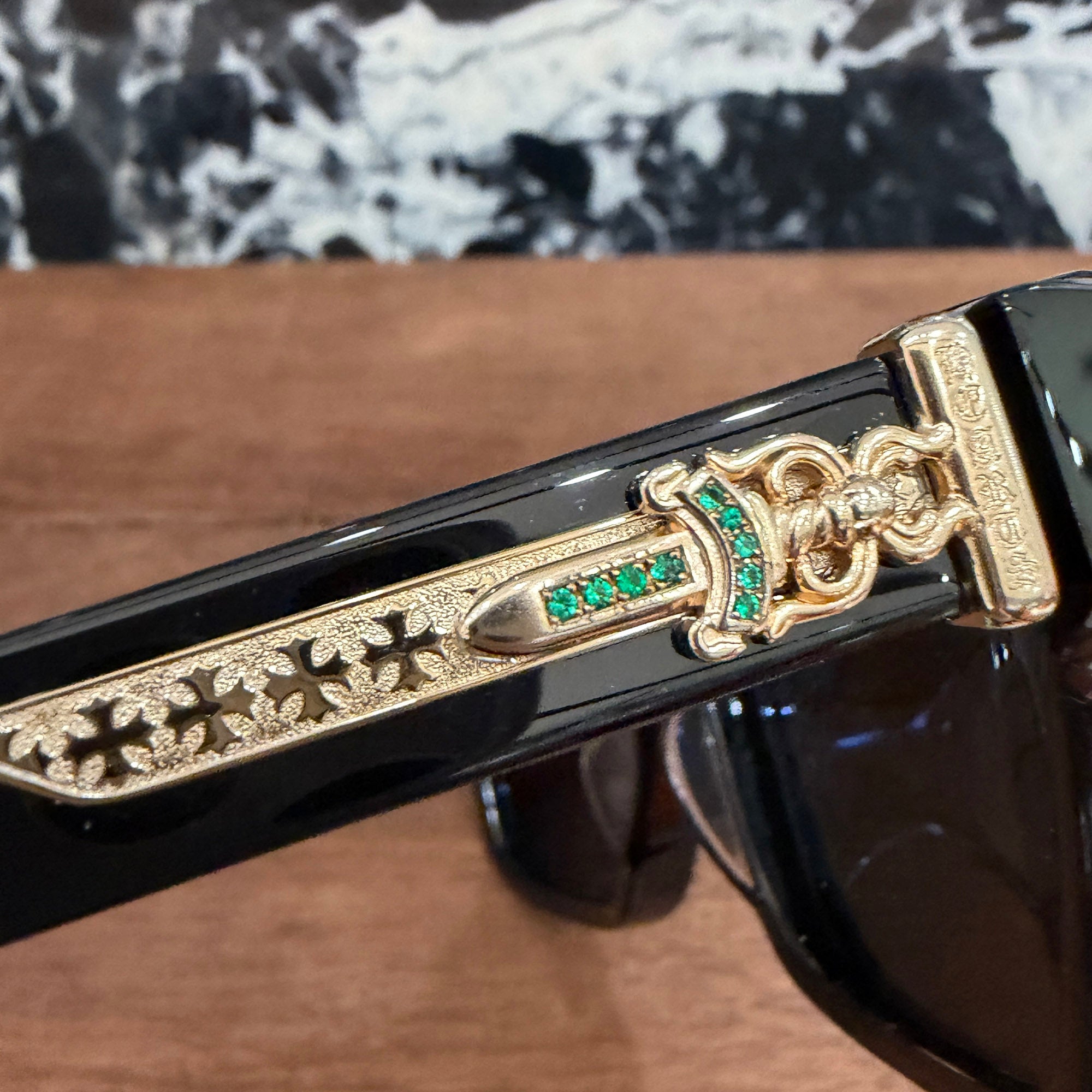 CHROME HEARTS BOX-OFFICER Sunglasses Emerald Dagger Size 56□19-144 クロムハーツ ボックスオフィサー サングラス エメラルドダガー サイズ56□19-144
