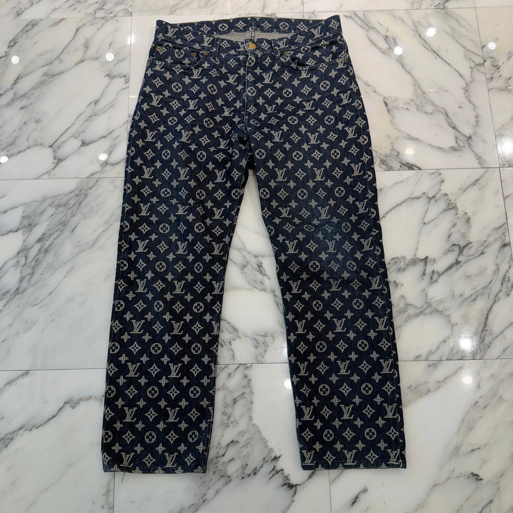 LOUIS VUITTON 2018AW Monogram Denim Pants HFD11W Size 32 ルイヴィトン モノグラム デニムパンツ サイズ32
