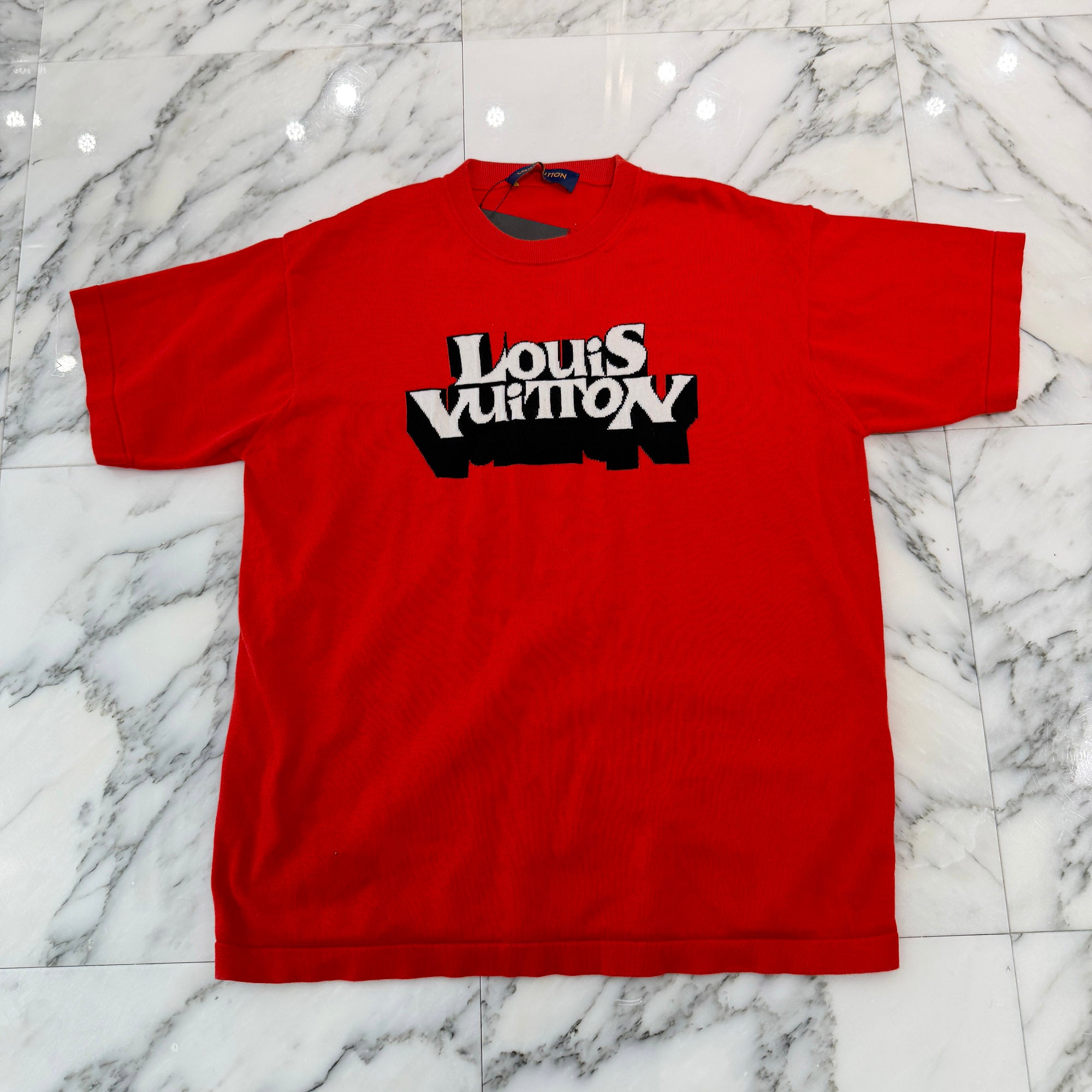 LOUIS VUITTON 2023SS Logo Design Knit Tee HON01W Size M ルイヴィトン ロゴデザイン ニットTシャツ サイズM