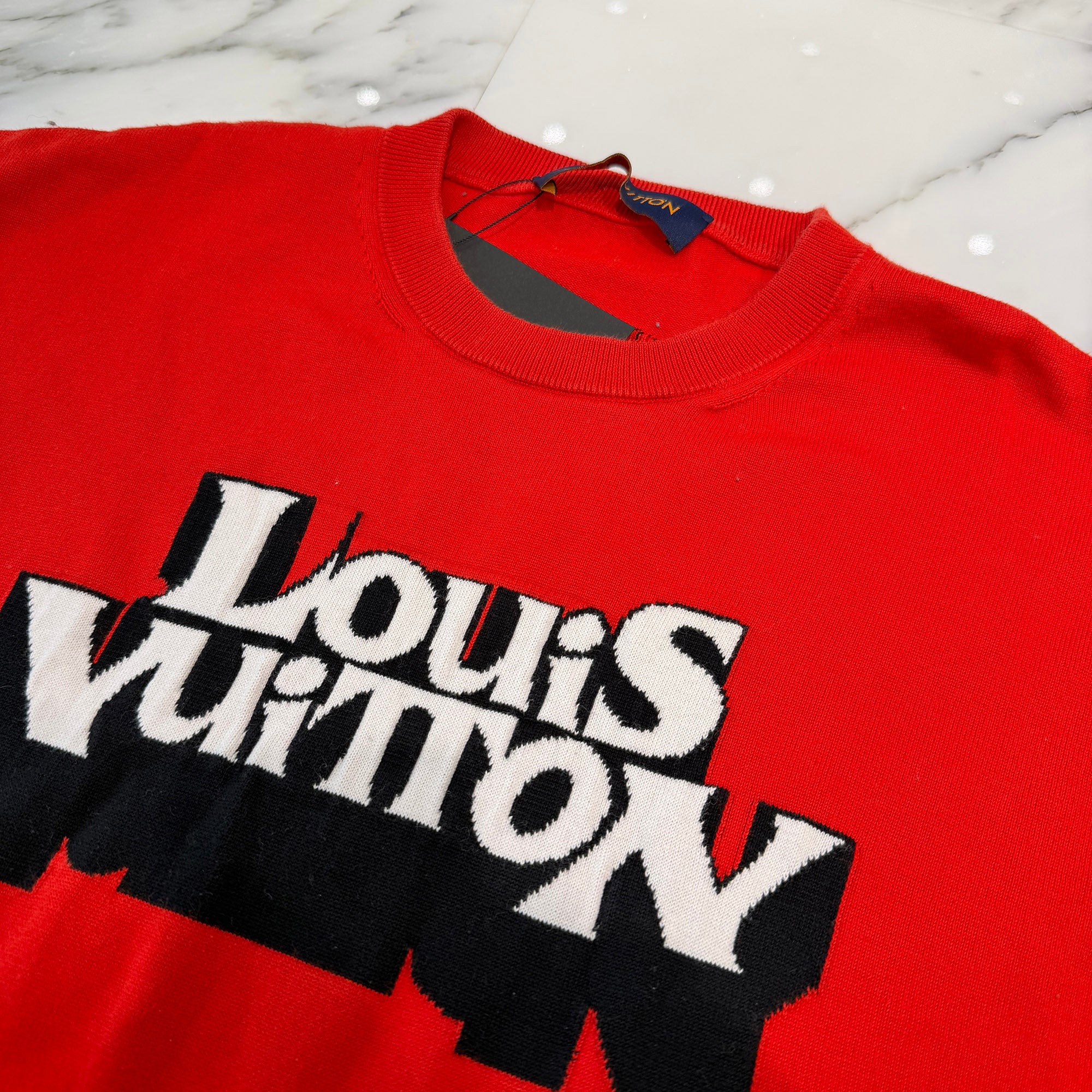 LOUIS VUITTON 2023SS Logo Design Knit Tee HON01W Size M ルイヴィトン ロゴデザイン ニットTシャツ サイズM