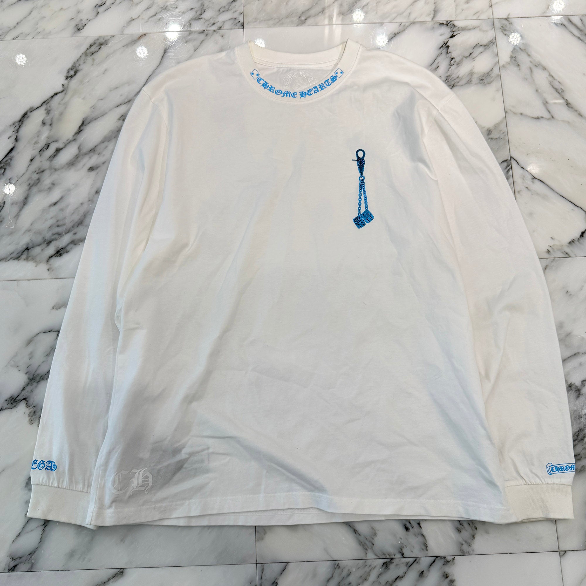 CHROME HEARTS Las Vegas Limited Neck Logo Dice Print Long Sleeve Tee Size L クロムハーツ ラスベガス限定 ネックロゴ ダイス プリント ロングスリーブ Tシャツ サイズL