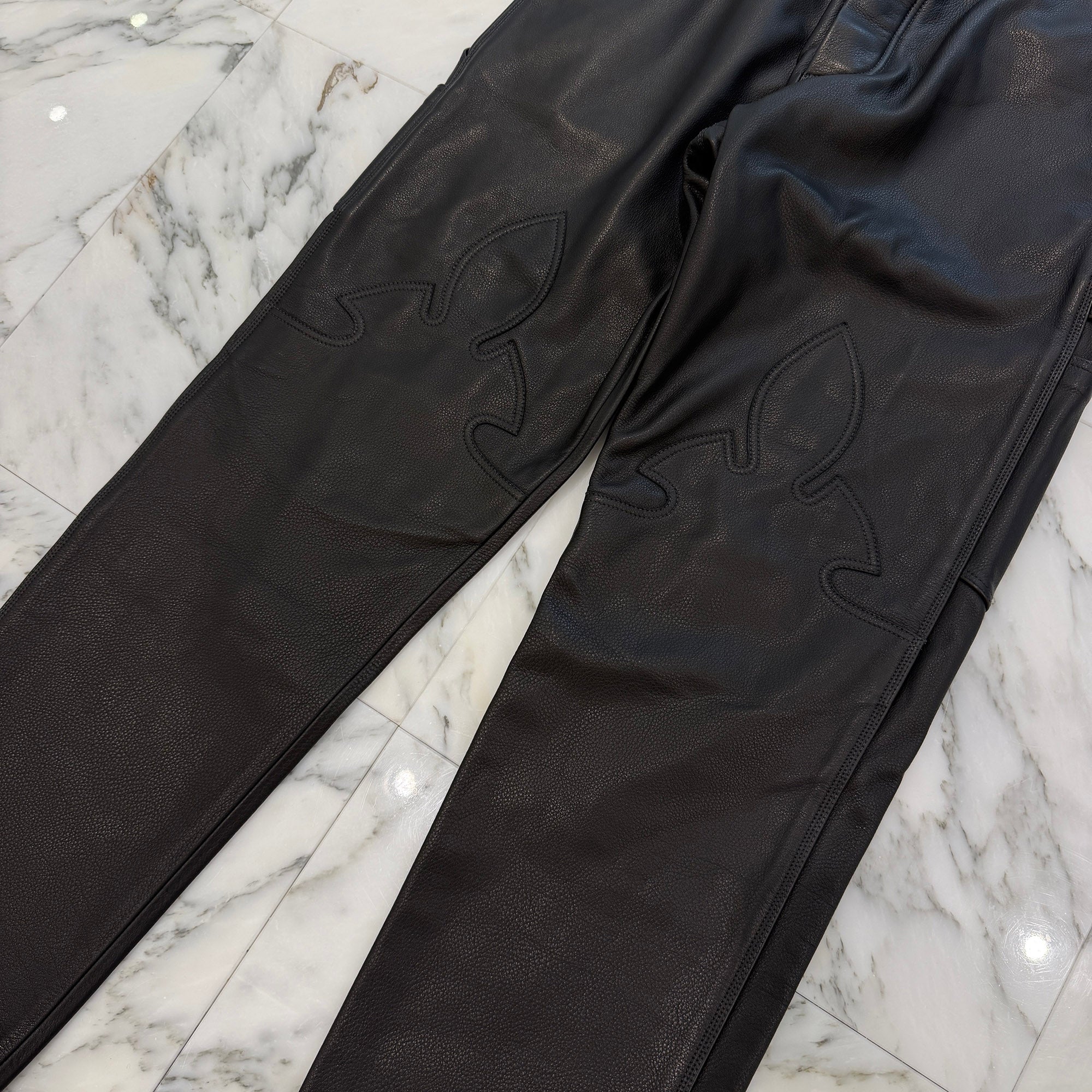 CHROME HEARTS Flare Knee Cross Ball Button Leather Pants Size 32 クロムハーツ フレアニー クロスボールボタン レザーパンツ サイズ32