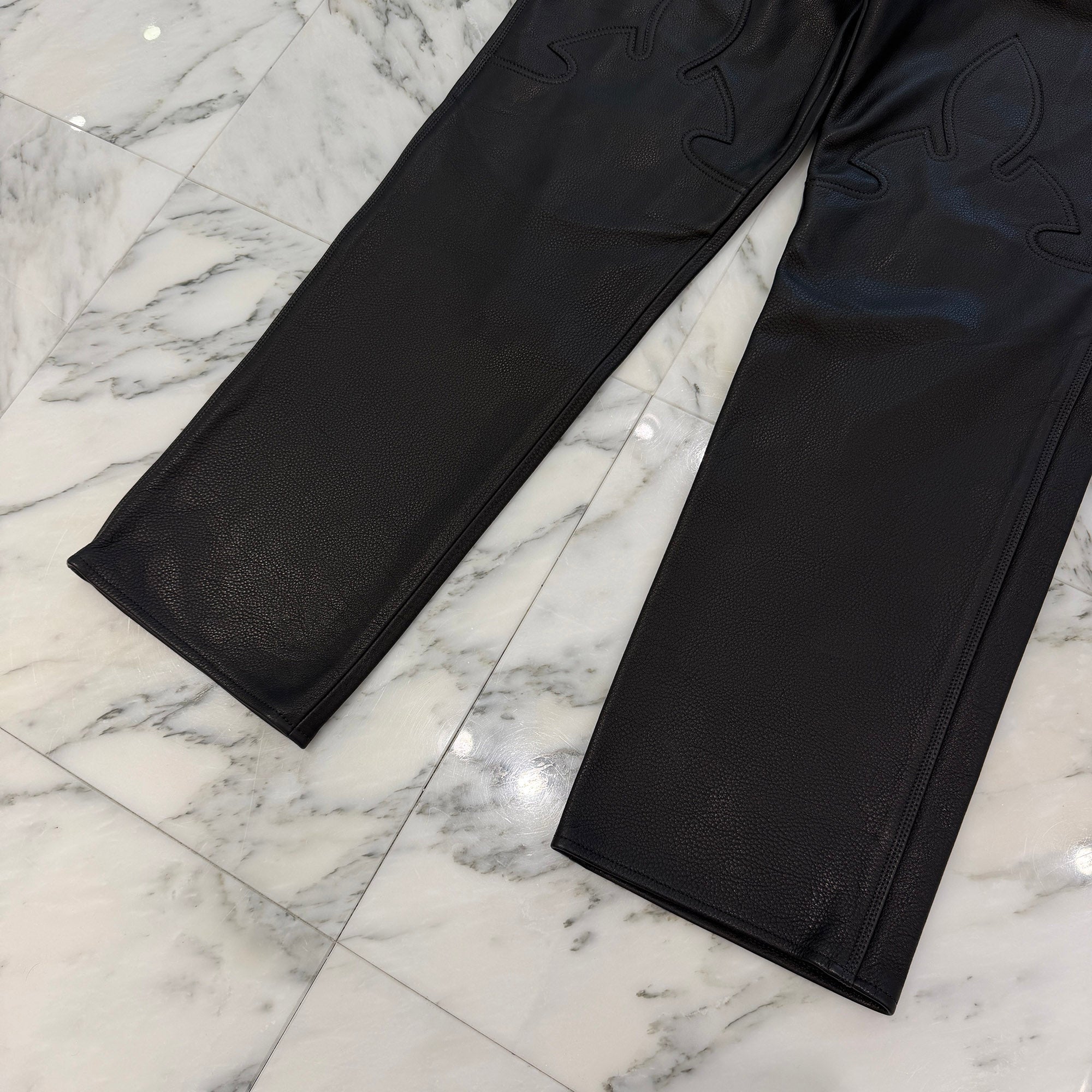 CHROME HEARTS Flare Knee Cross Ball Button Leather Pants Size 32 クロムハーツ フレアニー クロスボールボタン レザーパンツ サイズ32