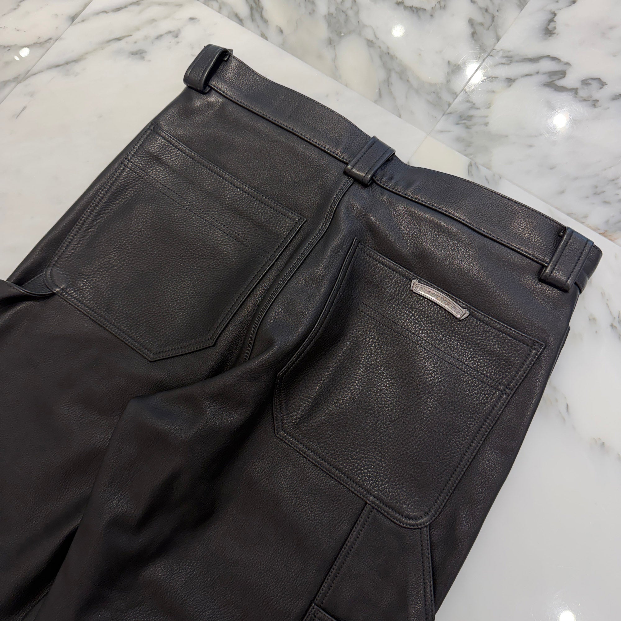 CHROME HEARTS Flare Knee Cross Ball Button Leather Pants Size 32 クロムハーツ フレアニー クロスボールボタン レザーパンツ サイズ32
