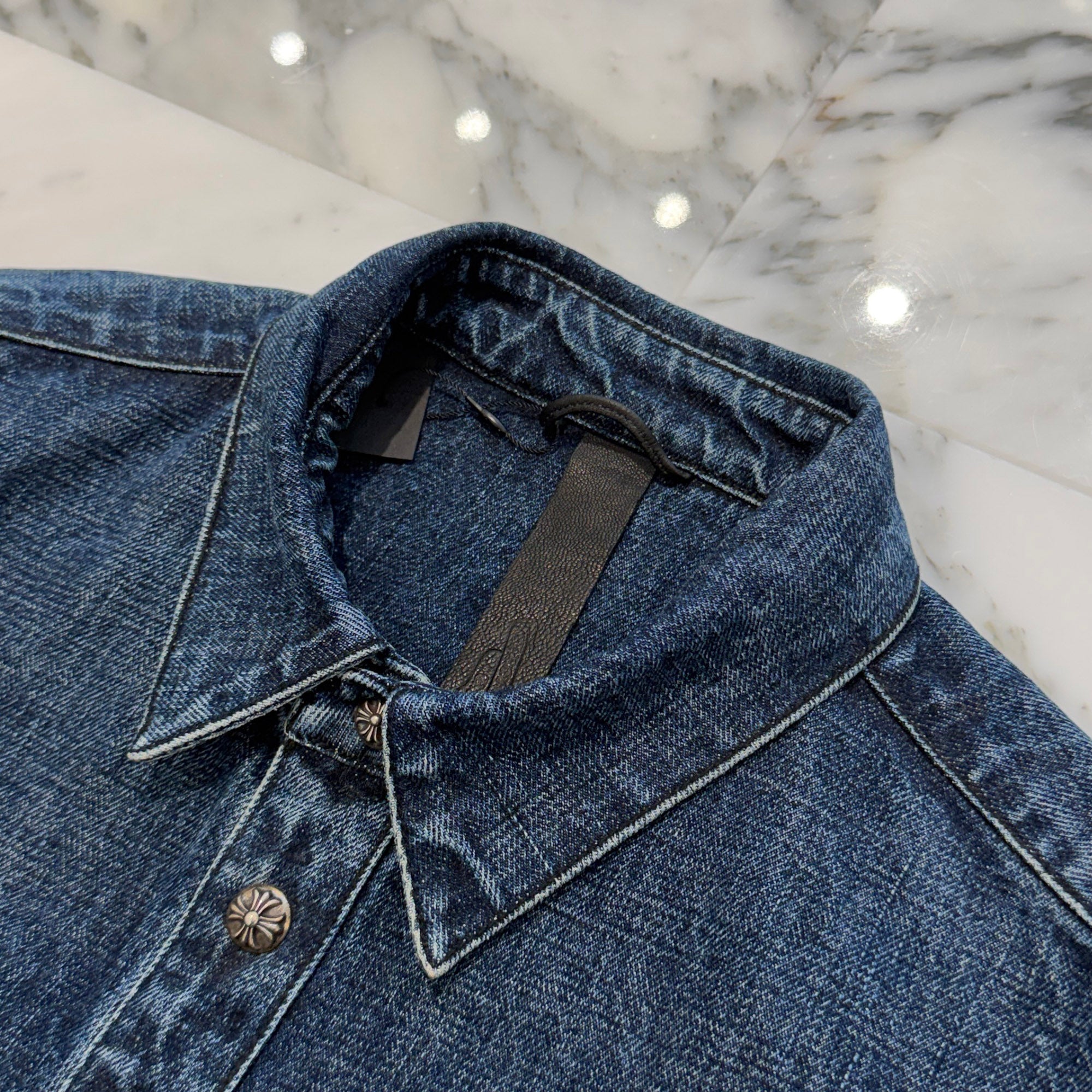 CHROME HEARTS YNOT Lucky Patch Denim Cross Patch Shirt Jacket Size L クロムハーツ ワイノット ラッキーパッチ デニムクロスパッチ シャツジャケット サイズL