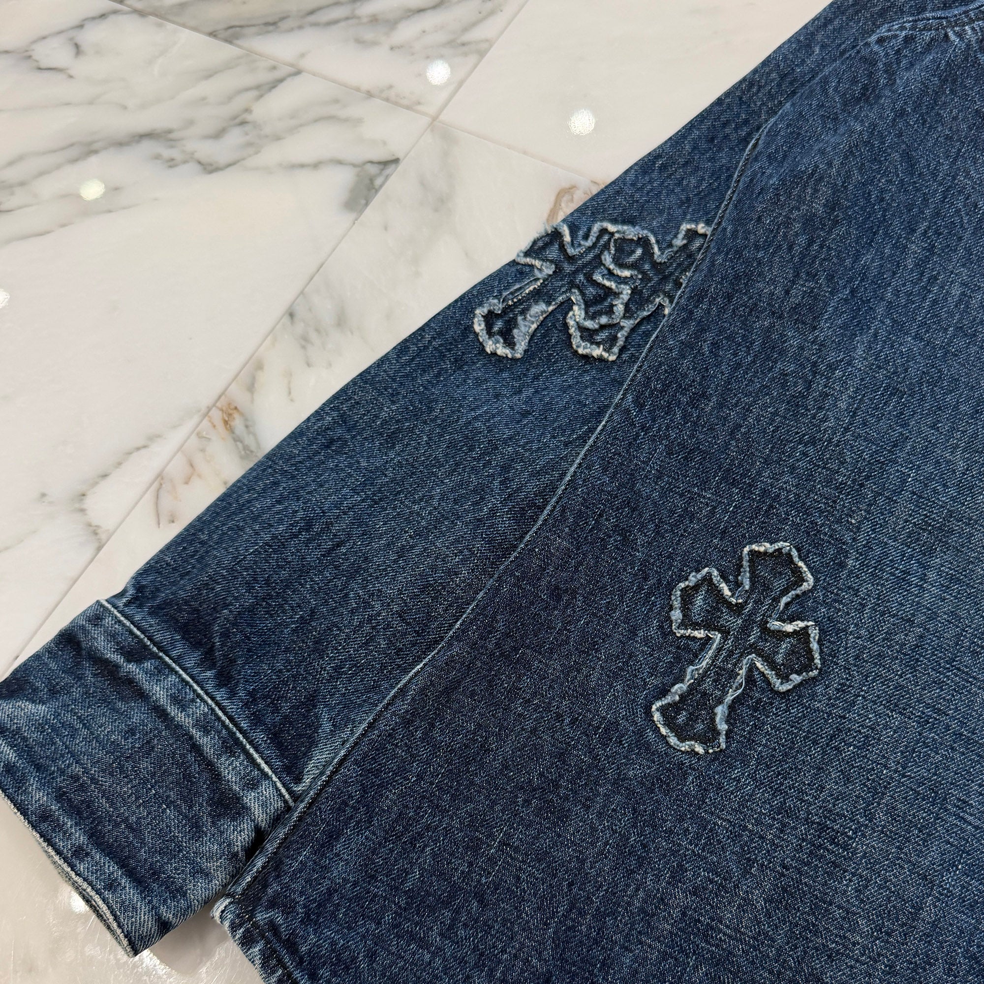 CHROME HEARTS YNOT Lucky Patch Denim Cross Patch Shirt Jacket Size L クロムハーツ ワイノット ラッキーパッチ デニムクロスパッチ シャツジャケット サイズL