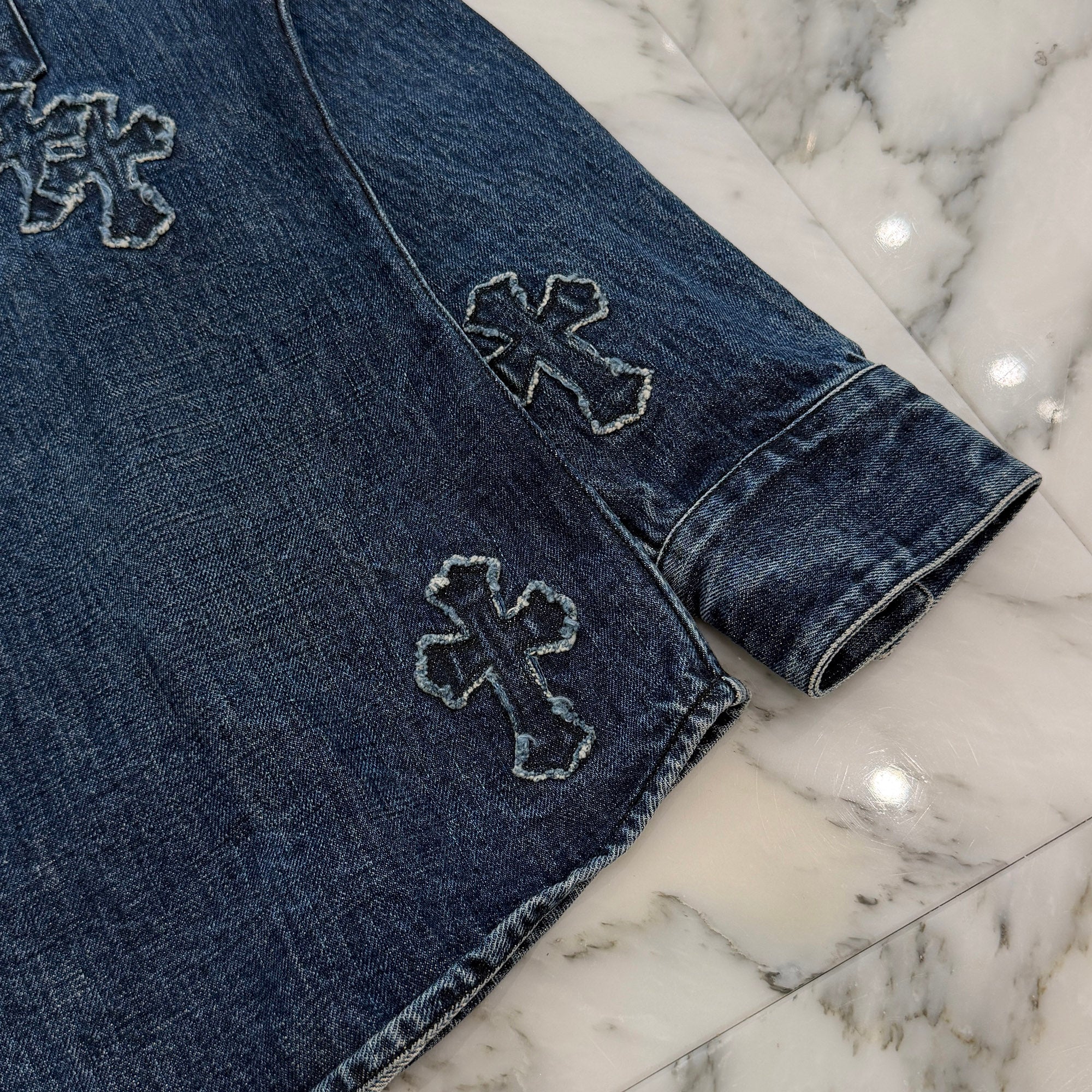 CHROME HEARTS YNOT Lucky Patch Denim Cross Patch Shirt Jacket Size L クロムハーツ ワイノット ラッキーパッチ デニムクロスパッチ シャツジャケット サイズL