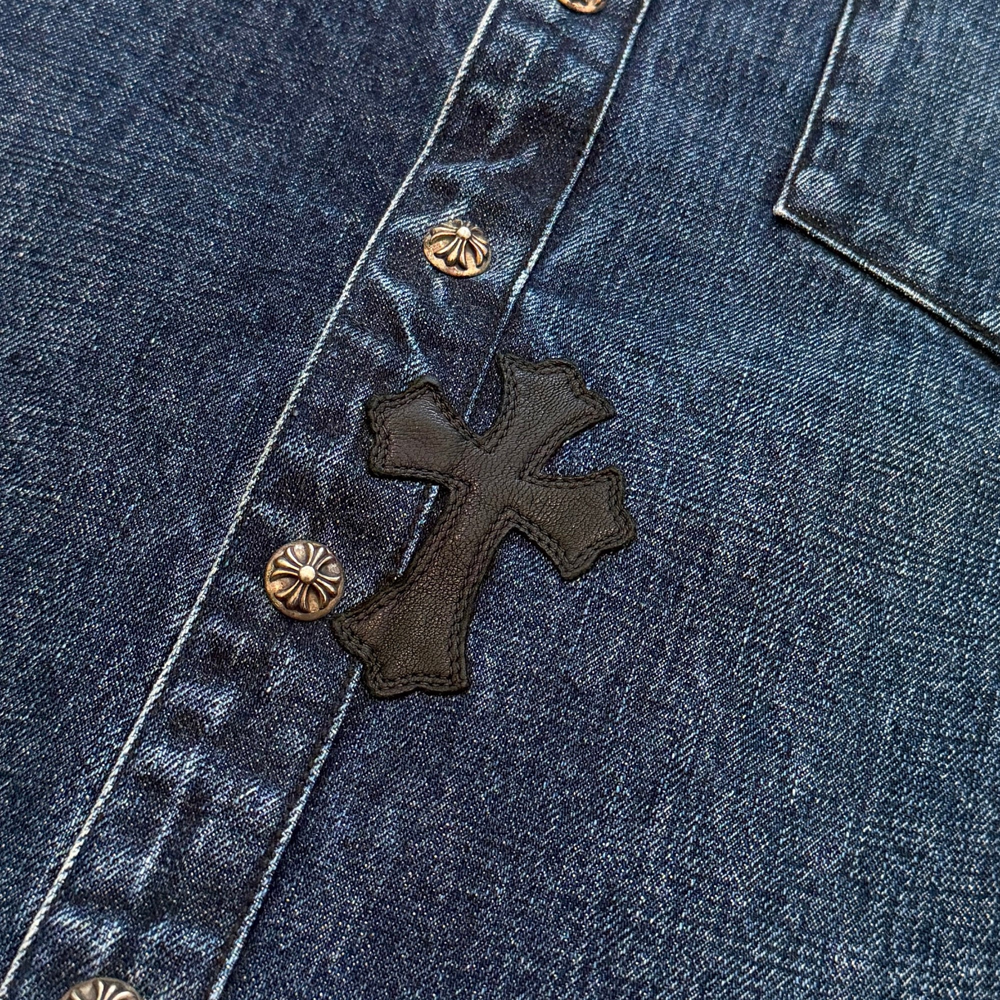 CHROME HEARTS YNOT Lucky Patch Denim Cross Patch Shirt Jacket Size L クロムハーツ ワイノット ラッキーパッチ デニムクロスパッチ シャツジャケット サイズL