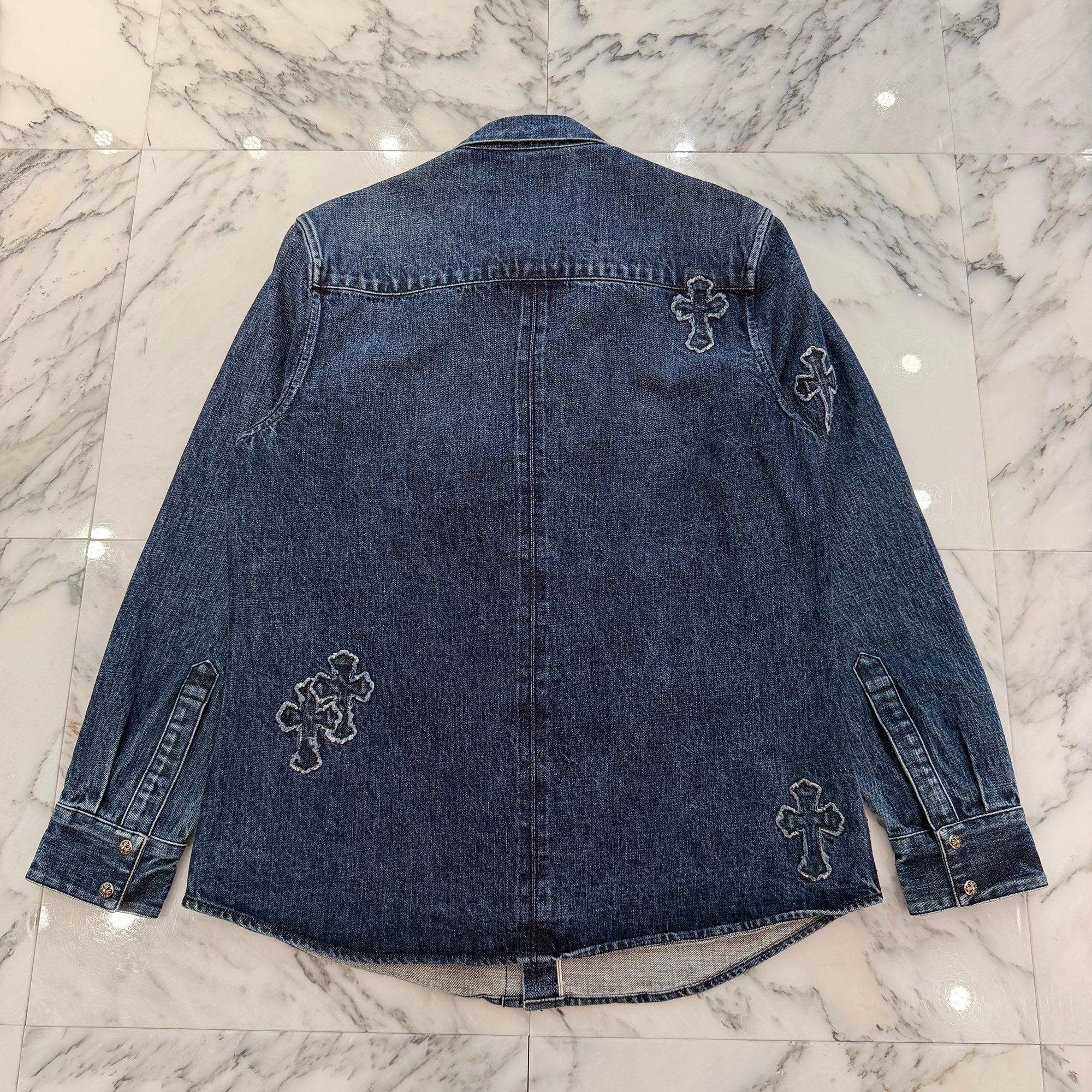 CHROME HEARTS YNOT Lucky Patch Denim Cross Patch Shirt Jacket Size L クロムハーツ ワイノット ラッキーパッチ デニムクロスパッチ シャツジャケット サイズL