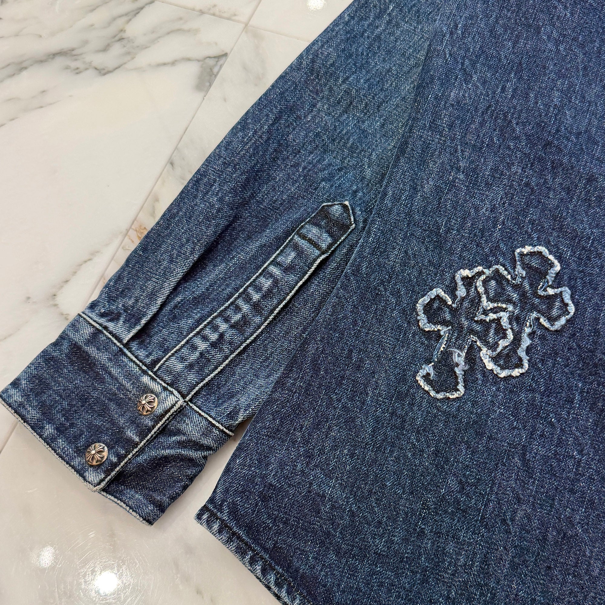 CHROME HEARTS YNOT Lucky Patch Denim Cross Patch Shirt Jacket Size L クロムハーツ ワイノット ラッキーパッチ デニムクロスパッチ シャツジャケット サイズL