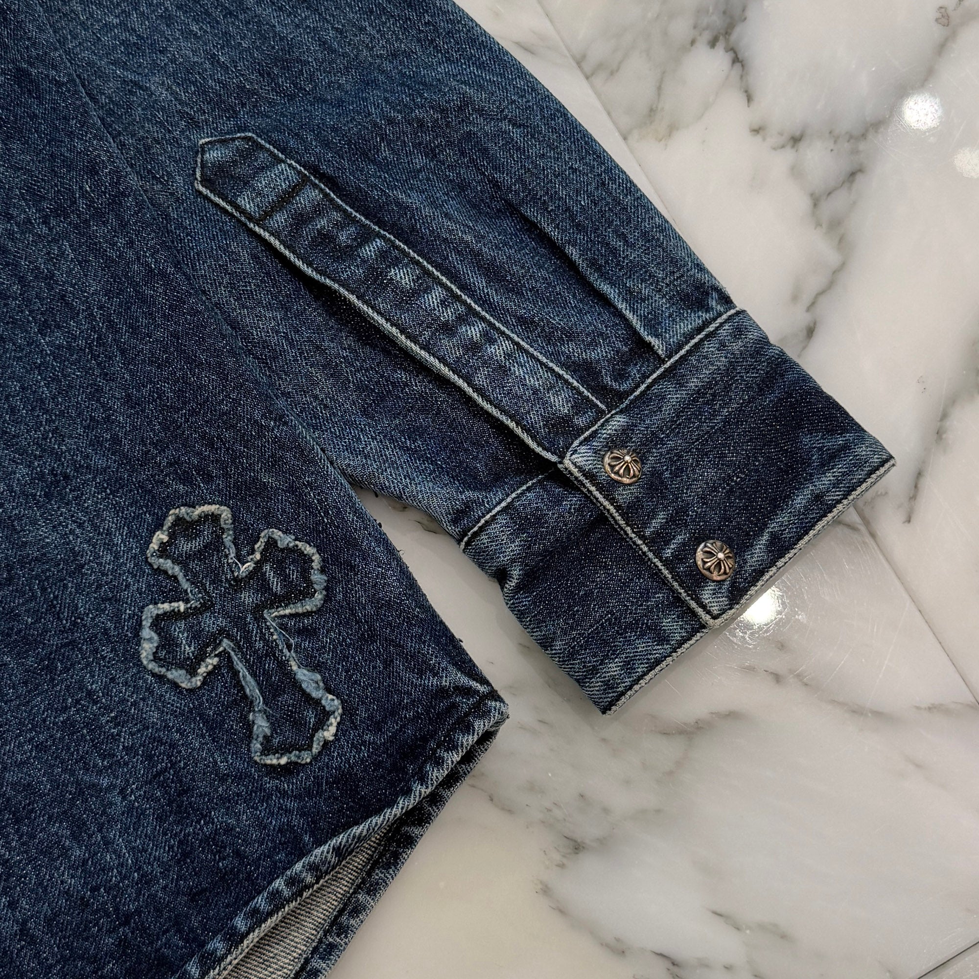CHROME HEARTS YNOT Lucky Patch Denim Cross Patch Shirt Jacket Size L クロムハーツ ワイノット ラッキーパッチ デニムクロスパッチ シャツジャケット サイズL