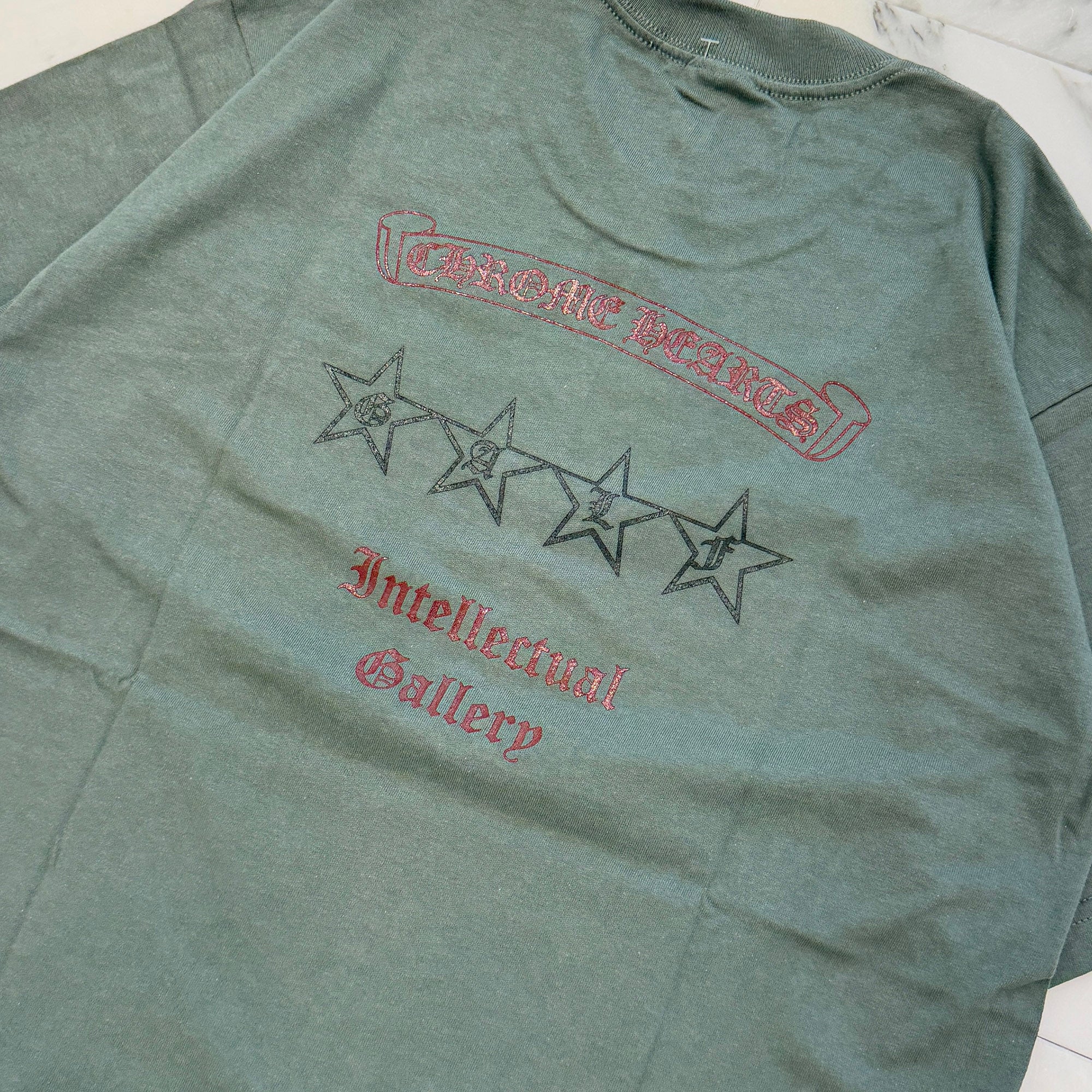 CHROME HEARTS Intellectual Gallery Limited Vertical Logo Back Scroll Tee Size L クロムハーツ インテレクチュアルギャラリー限定 ヴァーティカルロゴ バックスクロールTシャツ サイズL