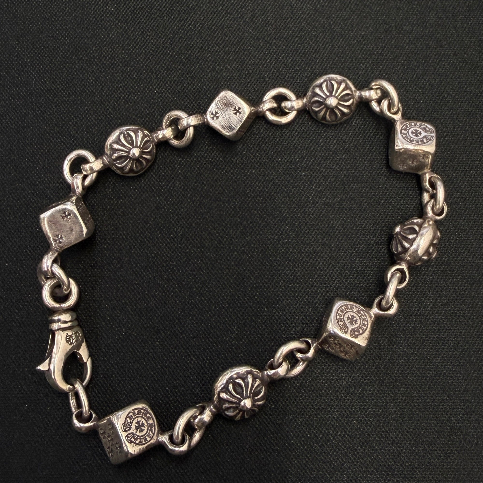CHROME HEARTS DICE Cross Ball Silver Bracelet Size 9 LINK クロムハーツ ダイス クロスボール シルバー ブレスレット サイズ9リンク