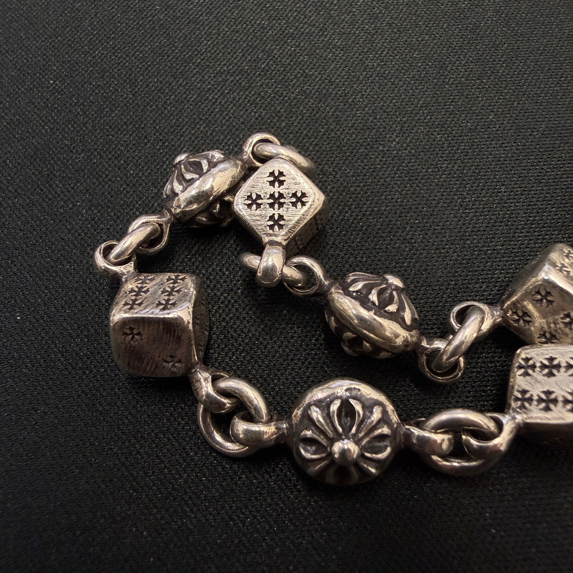 CHROME HEARTS DICE Cross Ball Silver Bracelet Size 9 LINK クロムハーツ ダイス クロスボール シルバー ブレスレット サイズ9リンク