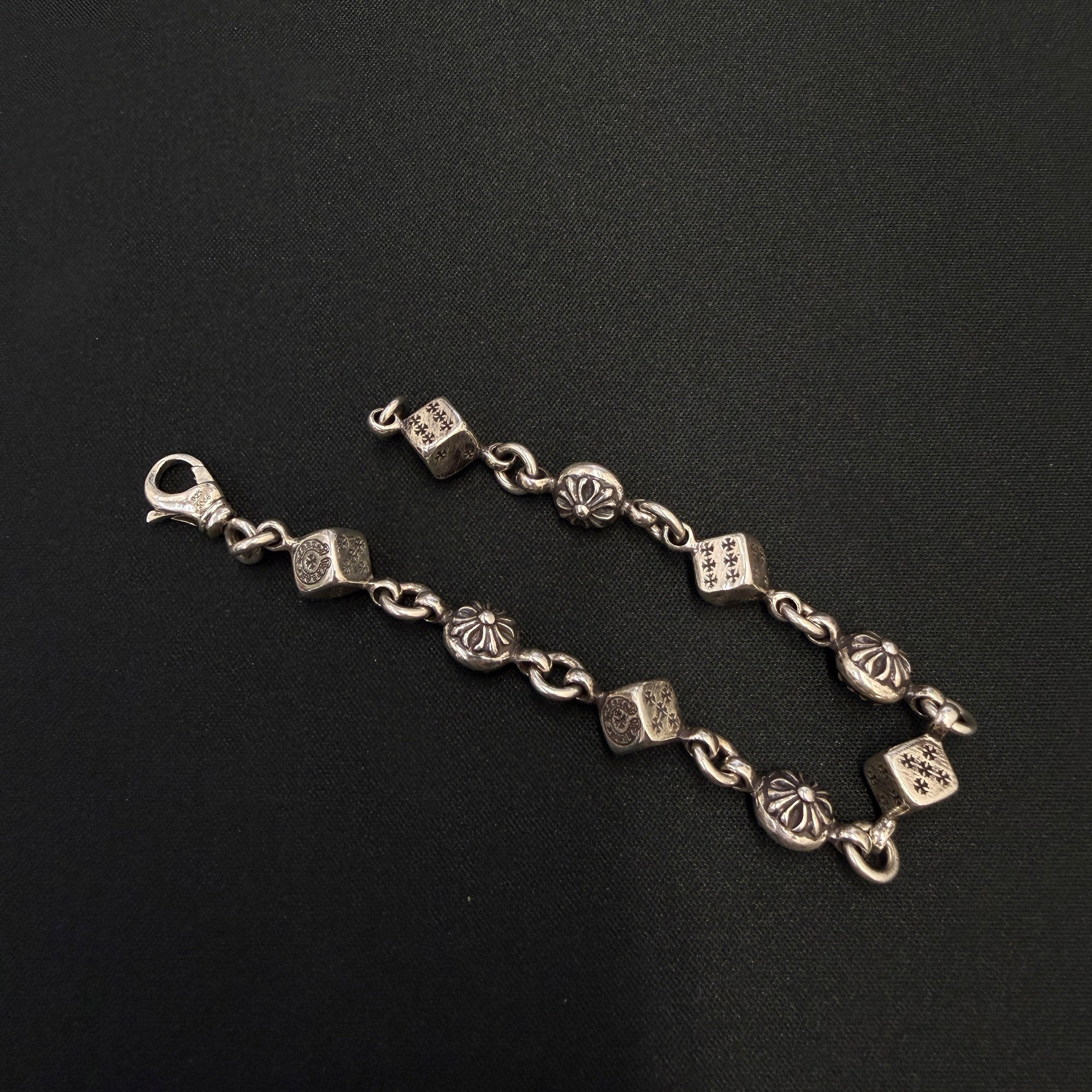 CHROME HEARTS DICE Cross Ball Silver Bracelet Size 9 LINK クロムハーツ ダイス クロスボール シルバー ブレスレット サイズ9リンク