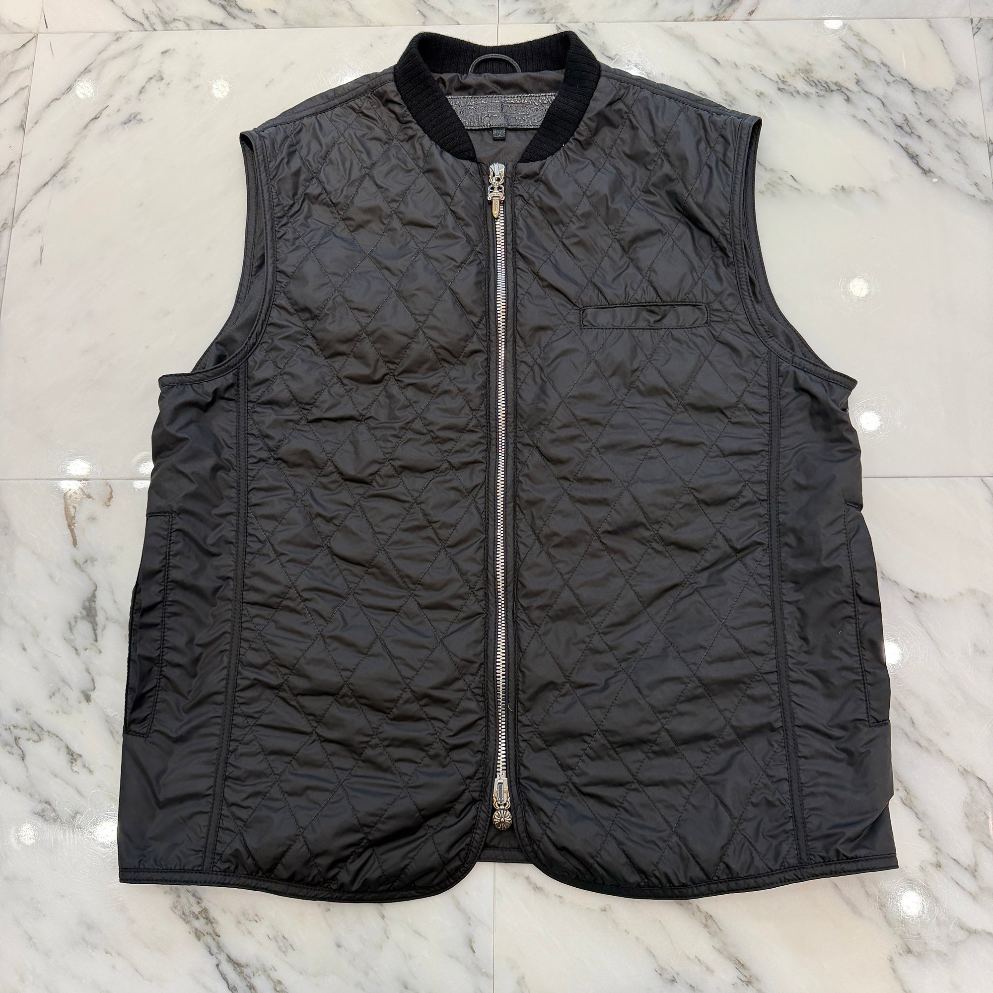 CHROME HEARTS Papa Leather Cross Patch Quilting Vest Size L クロムハーツ パパ レザークロスパッチ ベスト サイズL