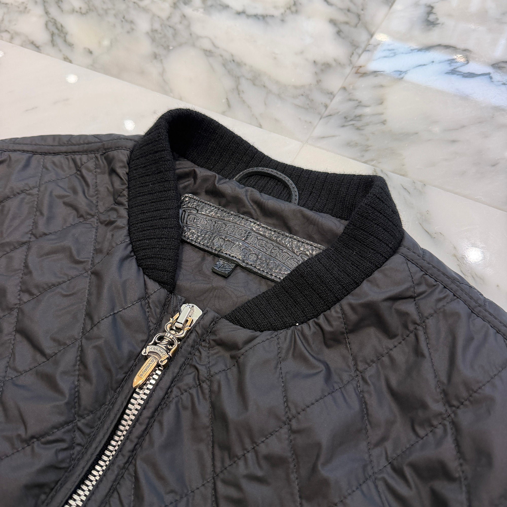 CHROME HEARTS Papa Leather Cross Patch Quilting Vest Size L クロムハーツ パパ レザークロスパッチ ベスト サイズL