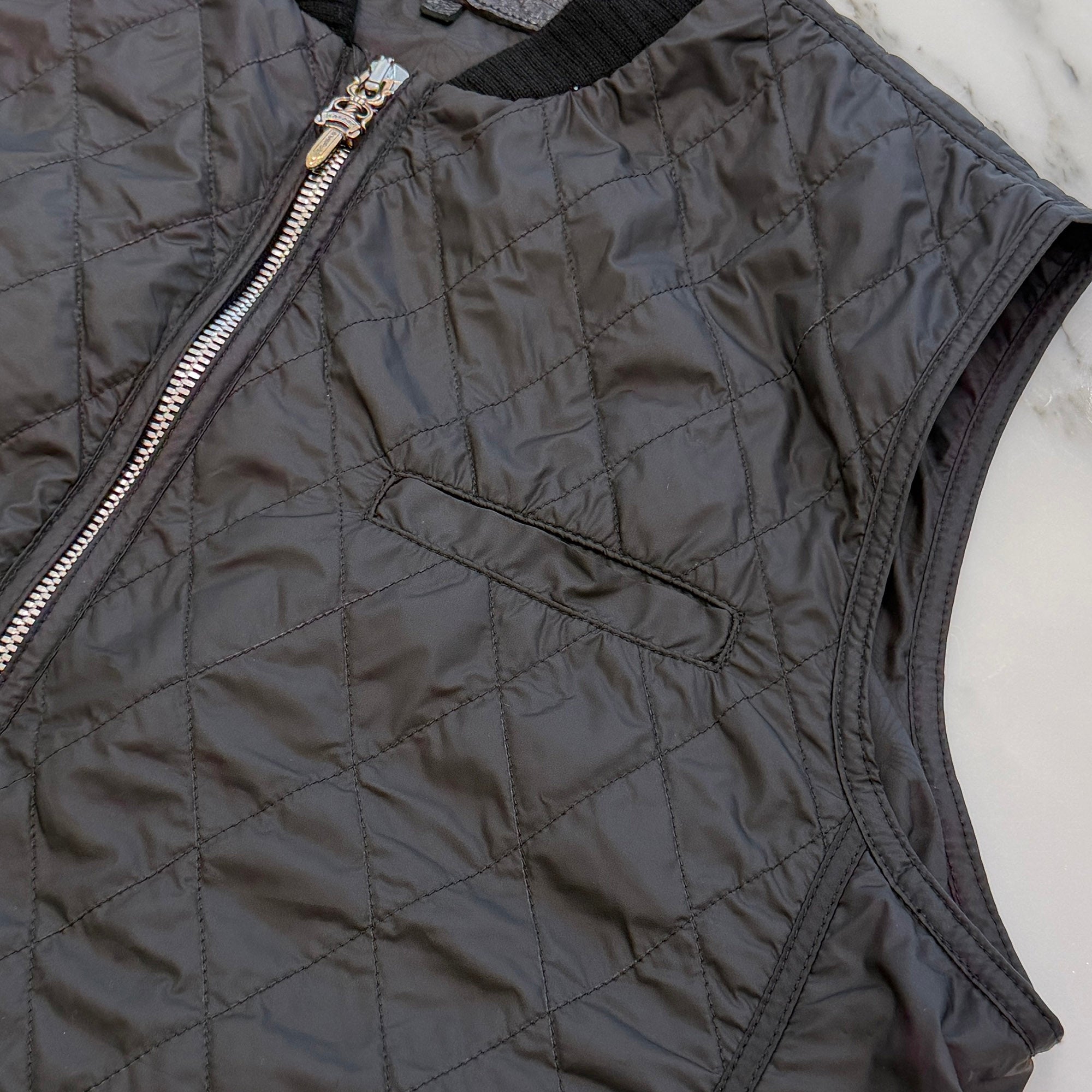 CHROME HEARTS Papa Leather Cross Patch Quilting Vest Size L クロムハーツ パパ レザークロスパッチ ベスト サイズL