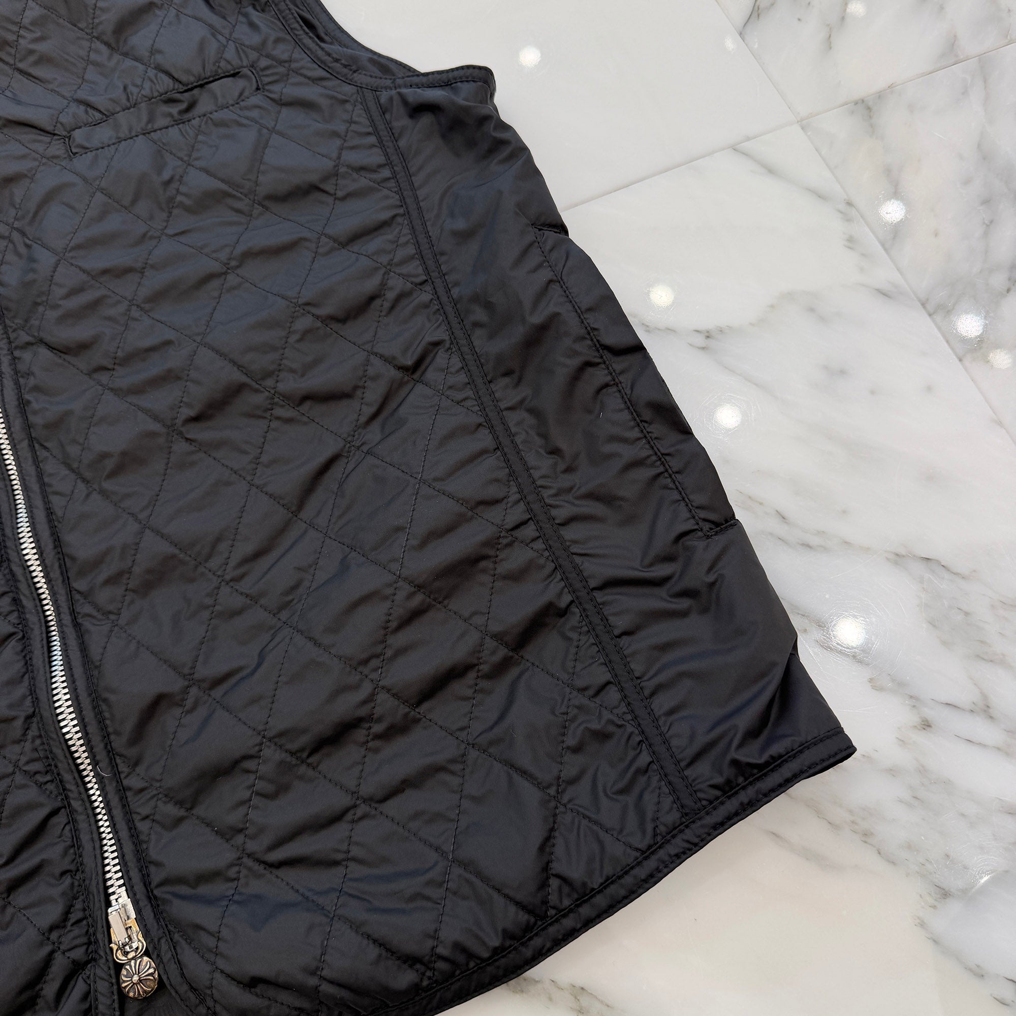 CHROME HEARTS Papa Leather Cross Patch Quilting Vest Size L クロムハーツ パパ レザークロスパッチ ベスト サイズL