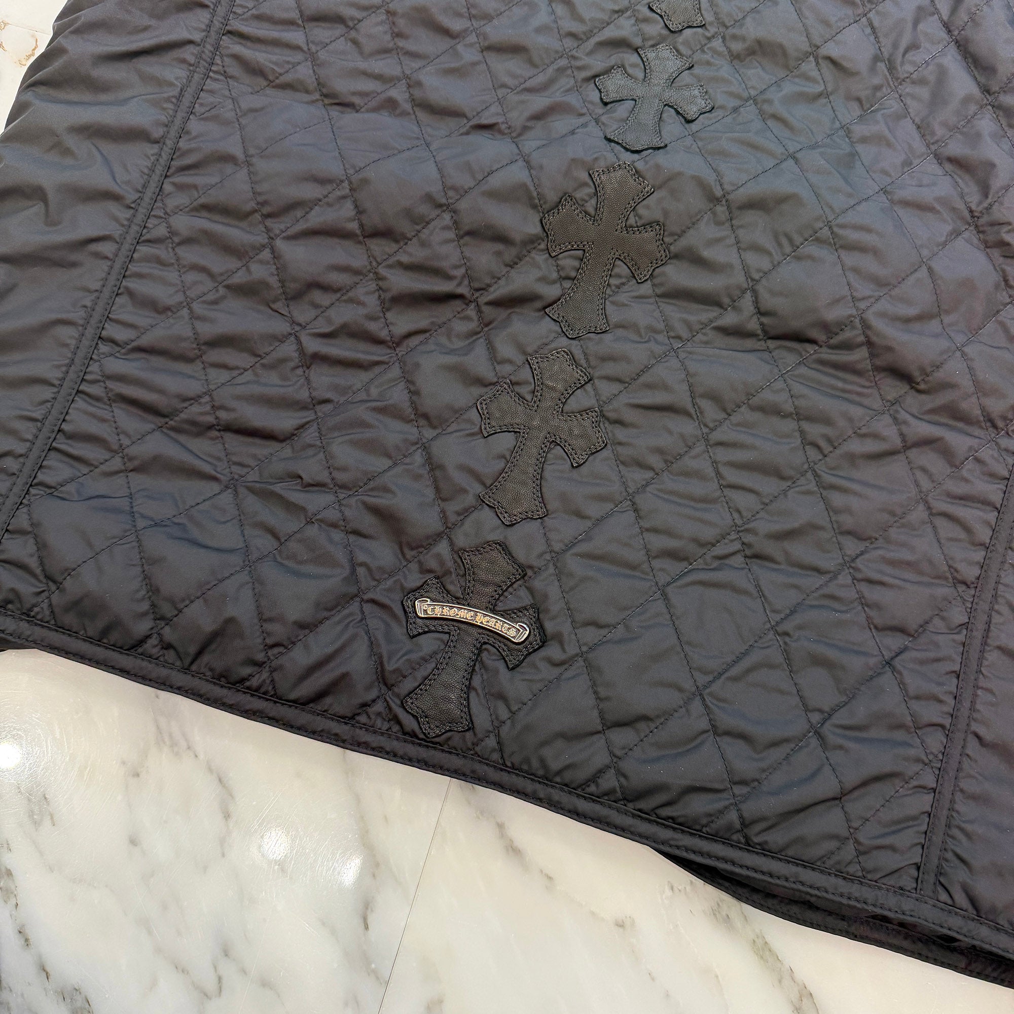 CHROME HEARTS Papa Leather Cross Patch Quilting Vest Size L クロムハーツ パパ レザークロスパッチ ベスト サイズL