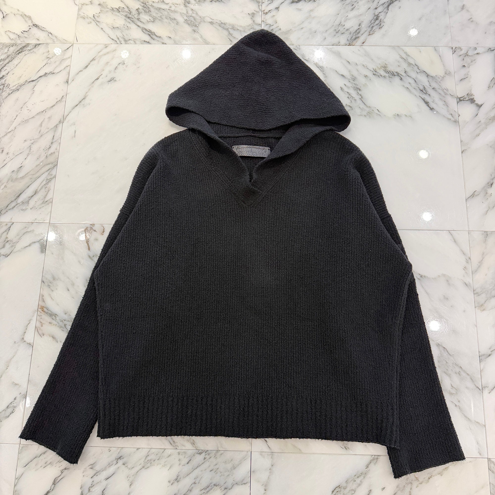 CHROME HEARTS Y NOT Harako Leather Cross Patch Knit Pullover Hoodie Size XSM/SML クロムハーツ ワイノット ハラコレザー クロスパッチ ニット プルオーバーフーディー サイズXSM/SML