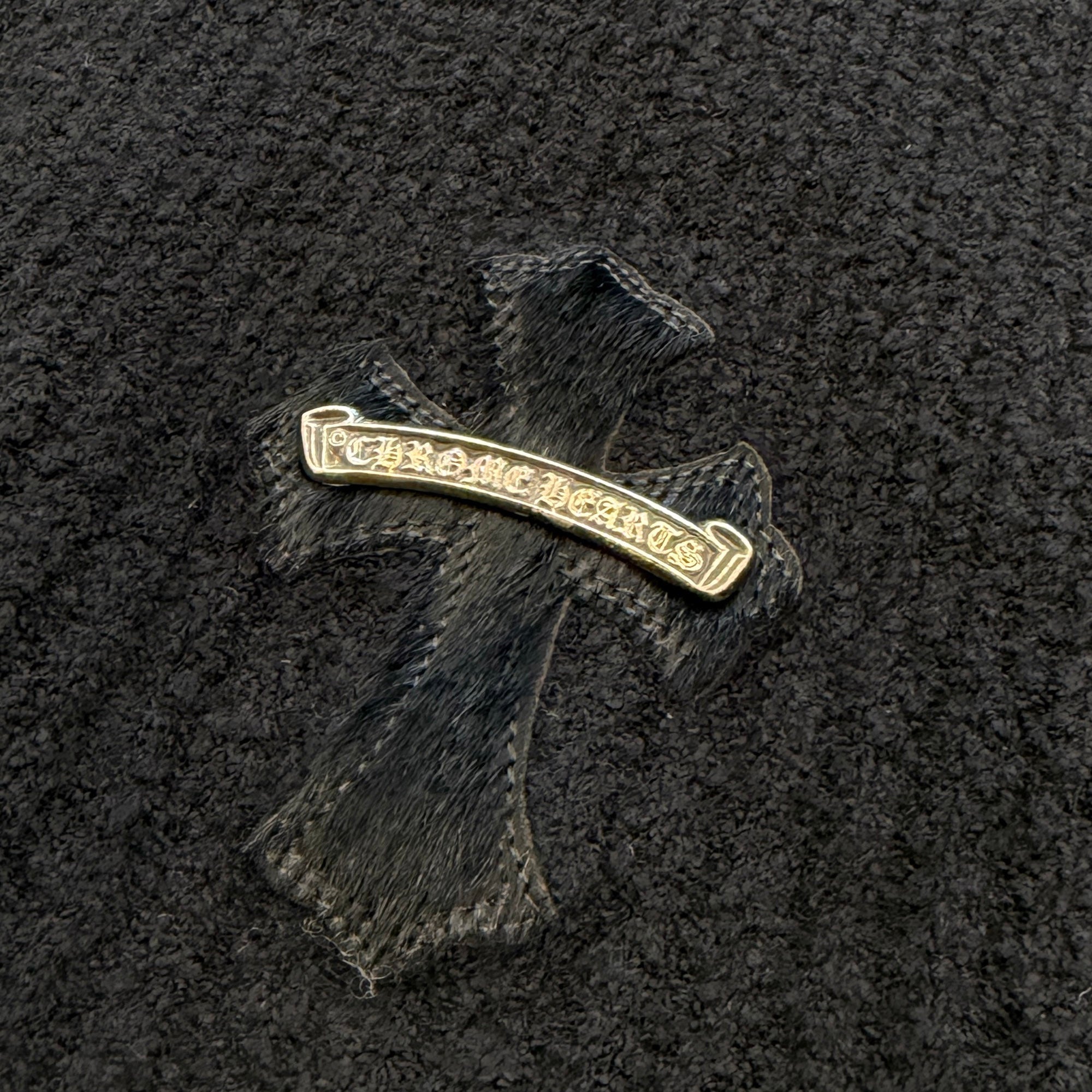 CHROME HEARTS Y NOT Harako Leather Cross Patch Knit Pullover Hoodie Size XSM/SML クロムハーツ ワイノット ハラコレザー クロスパッチ ニット プルオーバーフーディー サイズXSM/SML