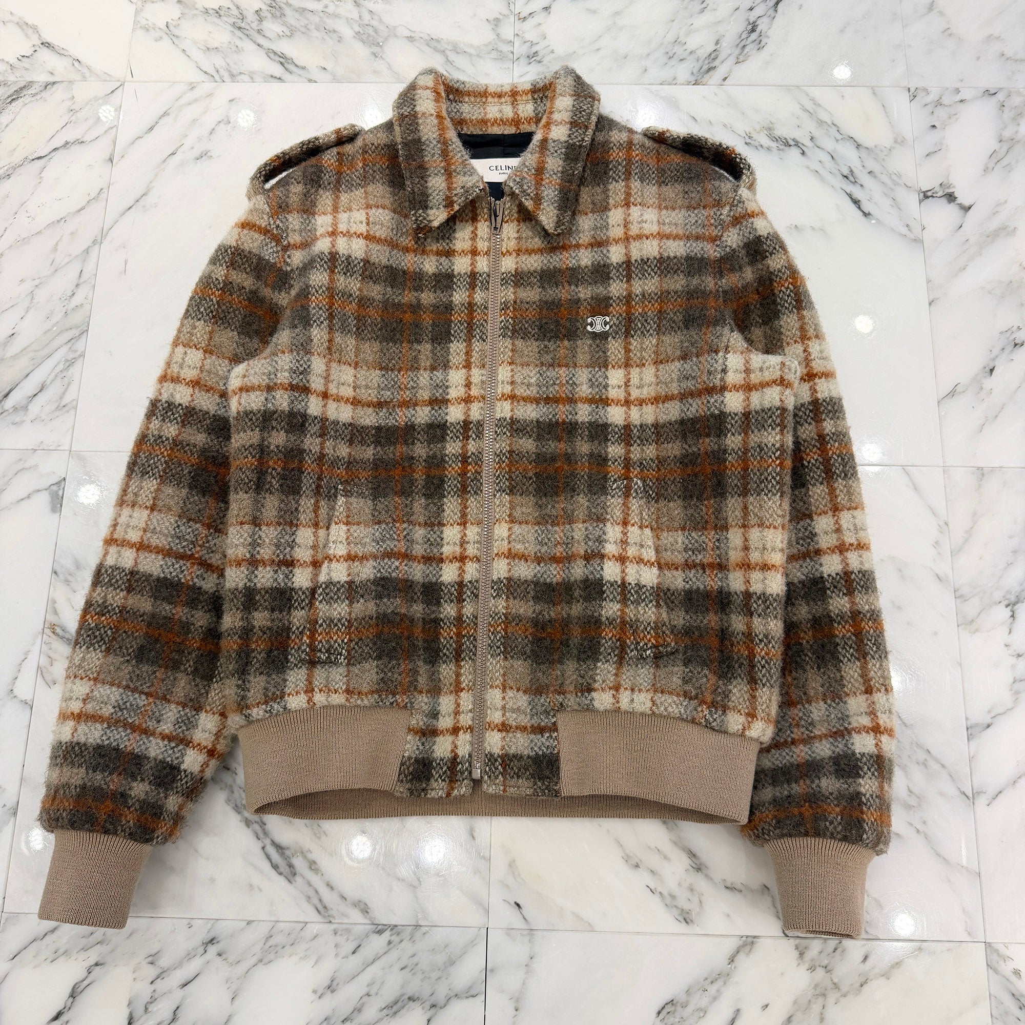 CELINE 2023AW Loose Teddy Brushed Check Tweed Zip Up Jacket 2V88R781V.40VA Size 44 セリーヌ ルーズ テディ ブラッシュド チェック ツイード ジップアップジャケット サイズ44