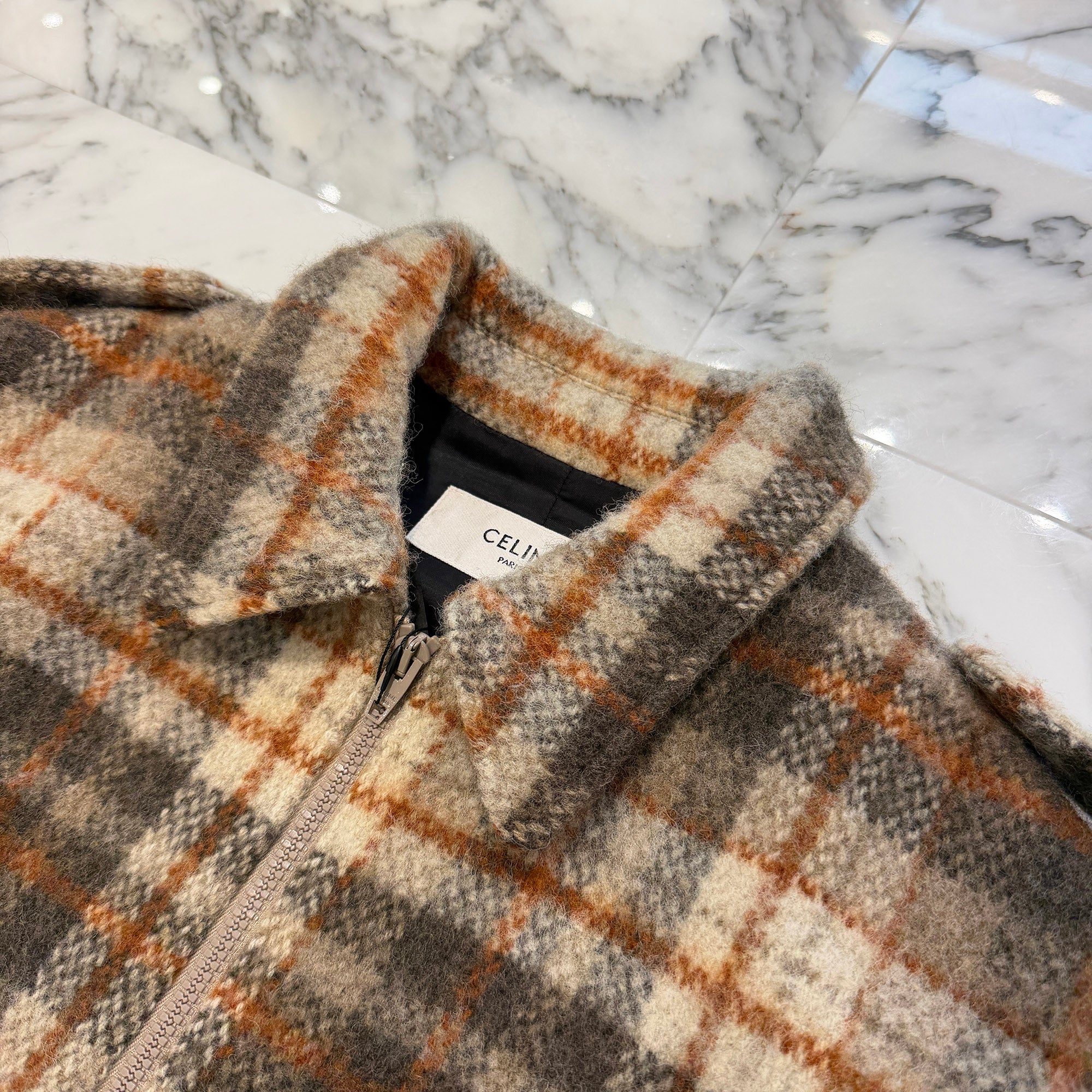 CELINE 2023AW Loose Teddy Brushed Check Tweed Zip Up Jacket 2V88R781V.40VA Size 44 セリーヌ ルーズ テディ ブラッシュド チェック ツイード ジップアップジャケット サイズ44