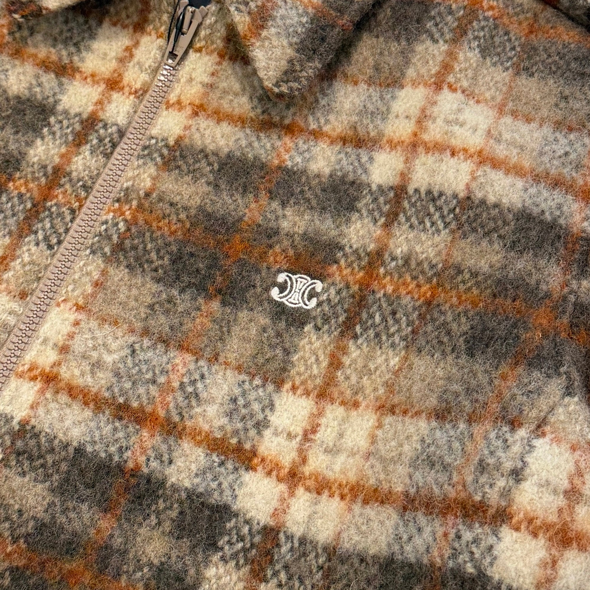 CELINE 2023AW Loose Teddy Brushed Check Tweed Zip Up Jacket 2V88R781V.40VA Size 44 セリーヌ ルーズ テディ ブラッシュド チェック ツイード ジップアップジャケット サイズ44