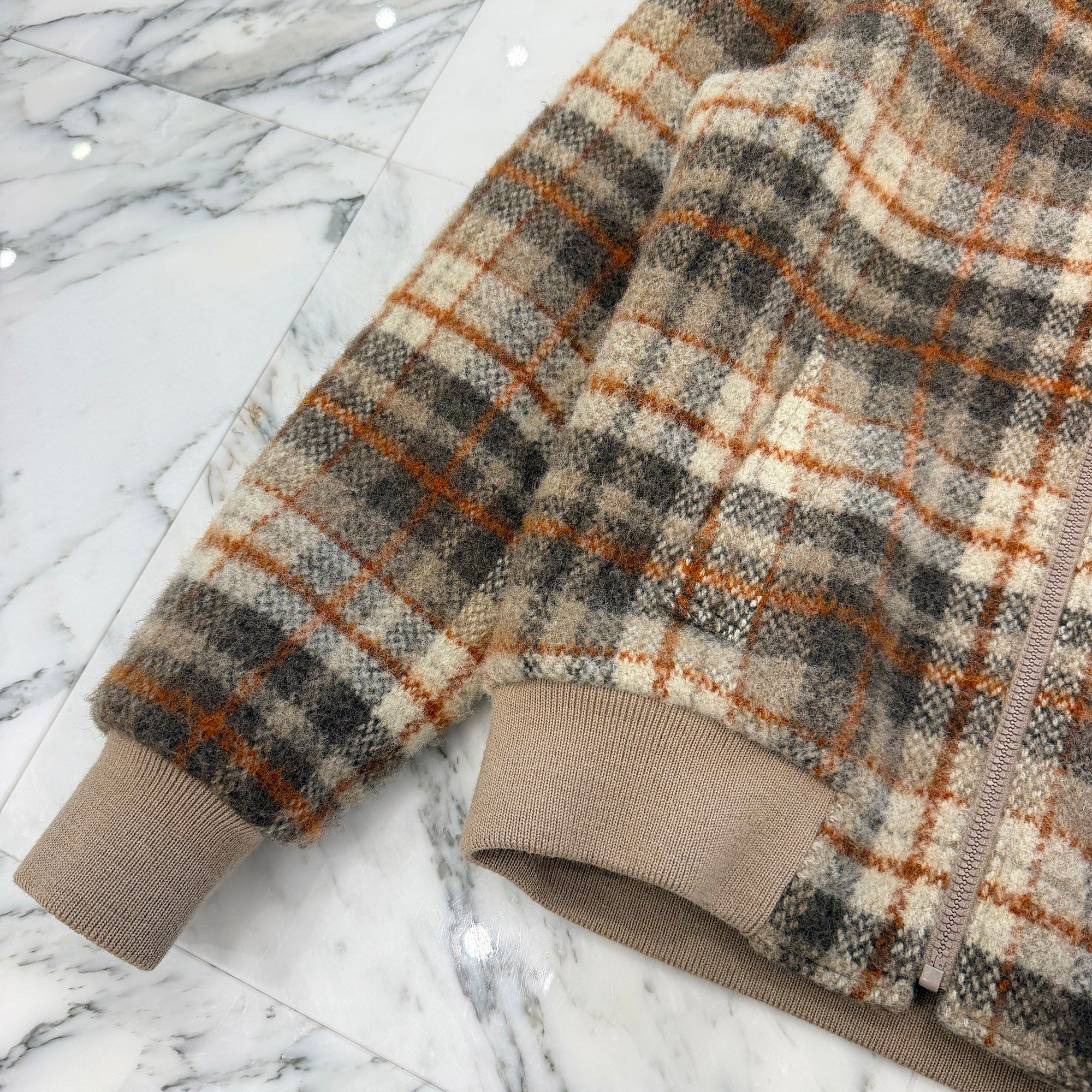 CELINE 2023AW Loose Teddy Brushed Check Tweed Zip Up Jacket 2V88R781V.40VA Size 44 セリーヌ ルーズ テディ ブラッシュド チェック ツイード ジップアップジャケット サイズ44