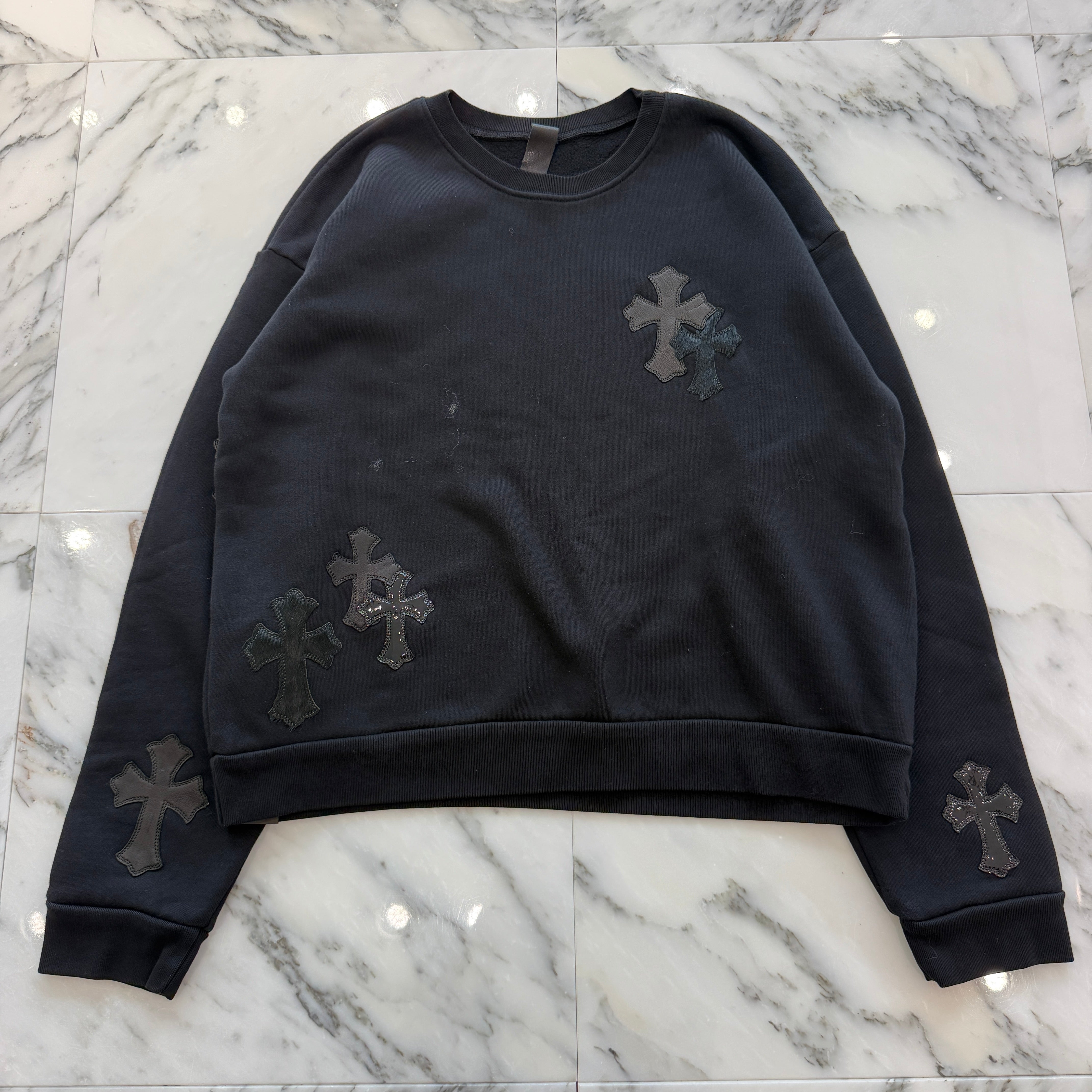 CHROME HEARTS Y NOT Multi Leather Cross Patch Sweatshirt Size S クロムハーツ ワイノット マルチレザークロスパッチ スウェットシャツ サイズS