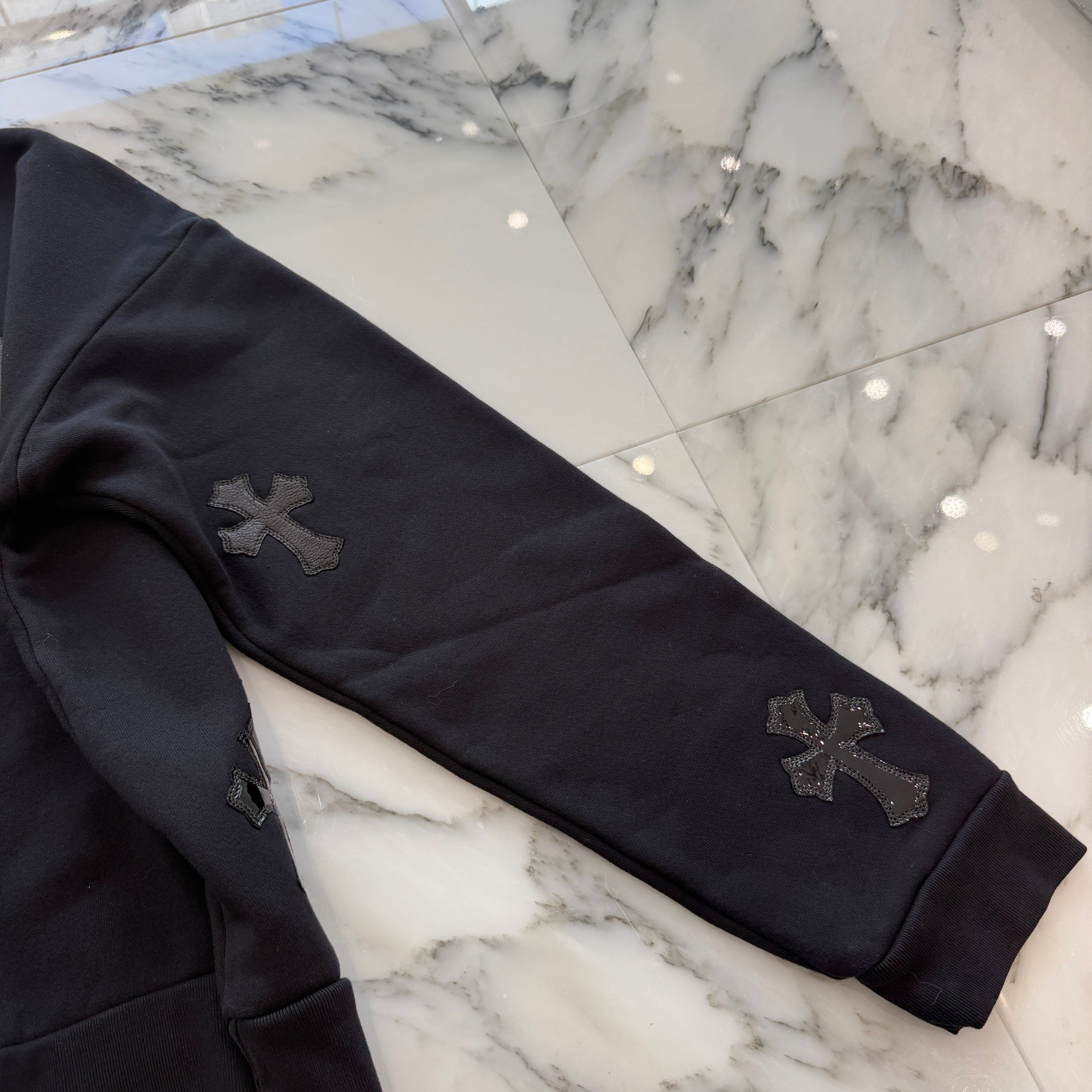 CHROME HEARTS Y NOT Multi Leather Cross Patch Sweatshirt Size S クロムハーツ ワイノット マルチレザークロスパッチ スウェットシャツ サイズS