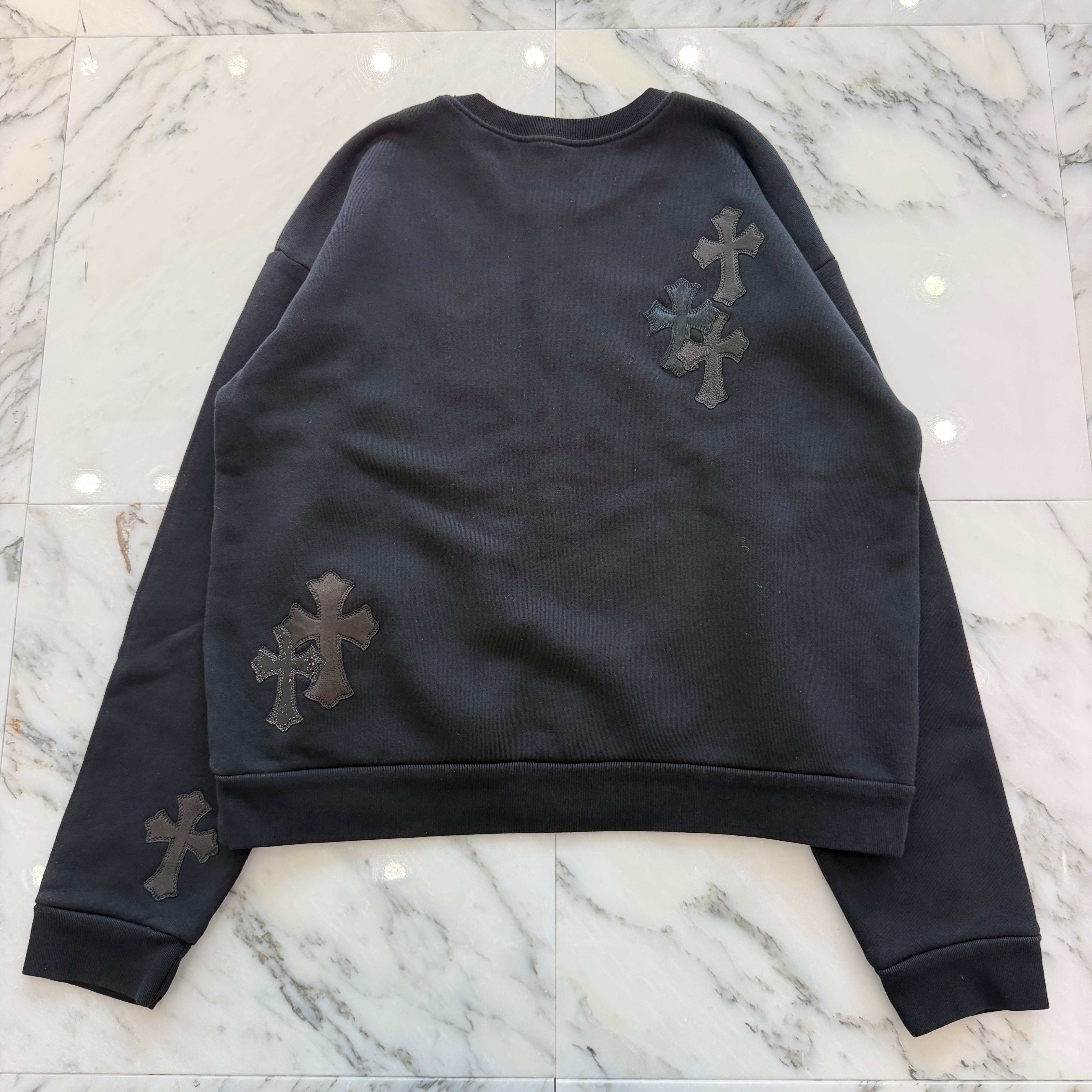 CHROME HEARTS Y NOT Multi Leather Cross Patch Sweatshirt Size S クロムハーツ ワイノット マルチレザークロスパッチ スウェットシャツ サイズS