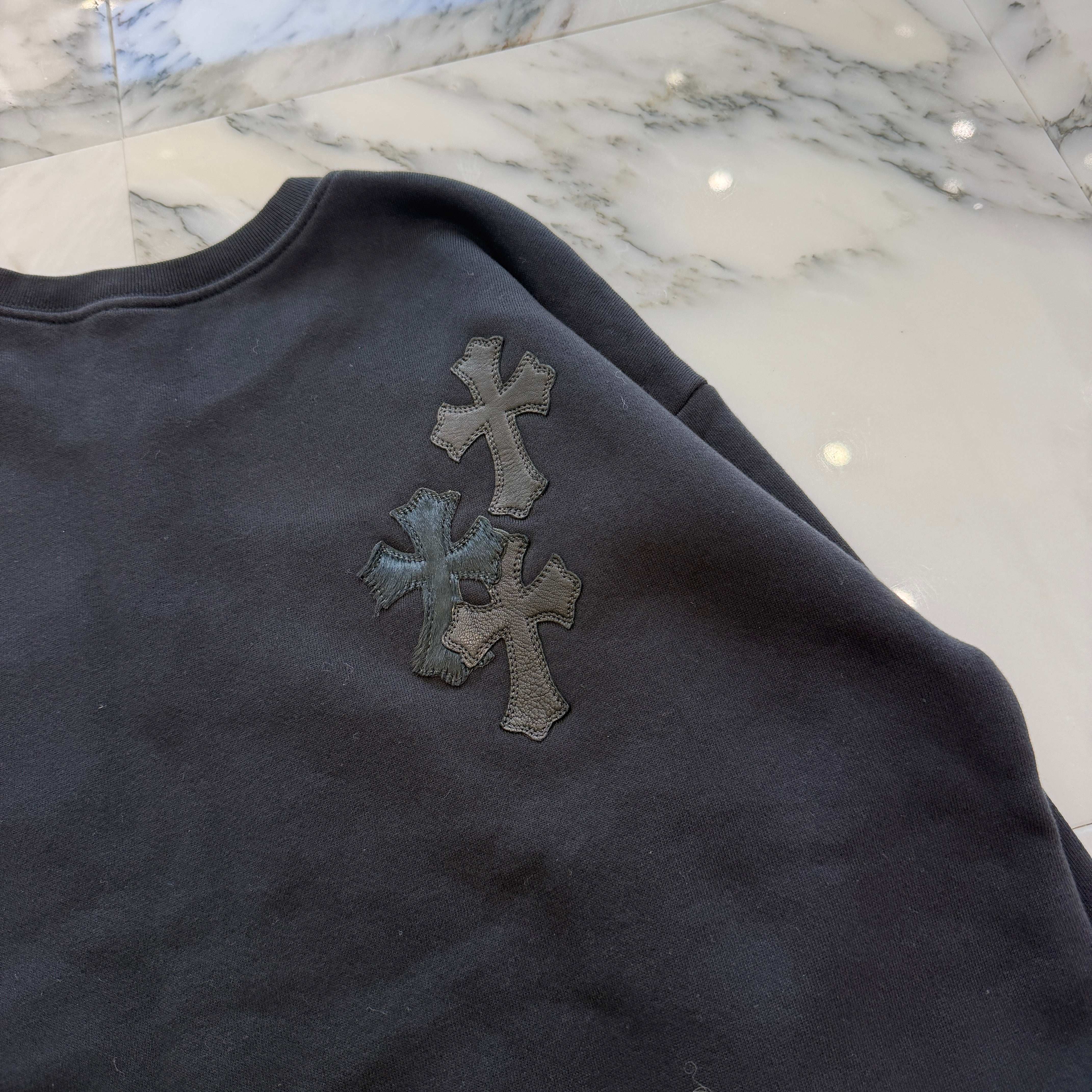 CHROME HEARTS Y NOT Multi Leather Cross Patch Sweatshirt Size S クロムハーツ ワイノット マルチレザークロスパッチ スウェットシャツ サイズS